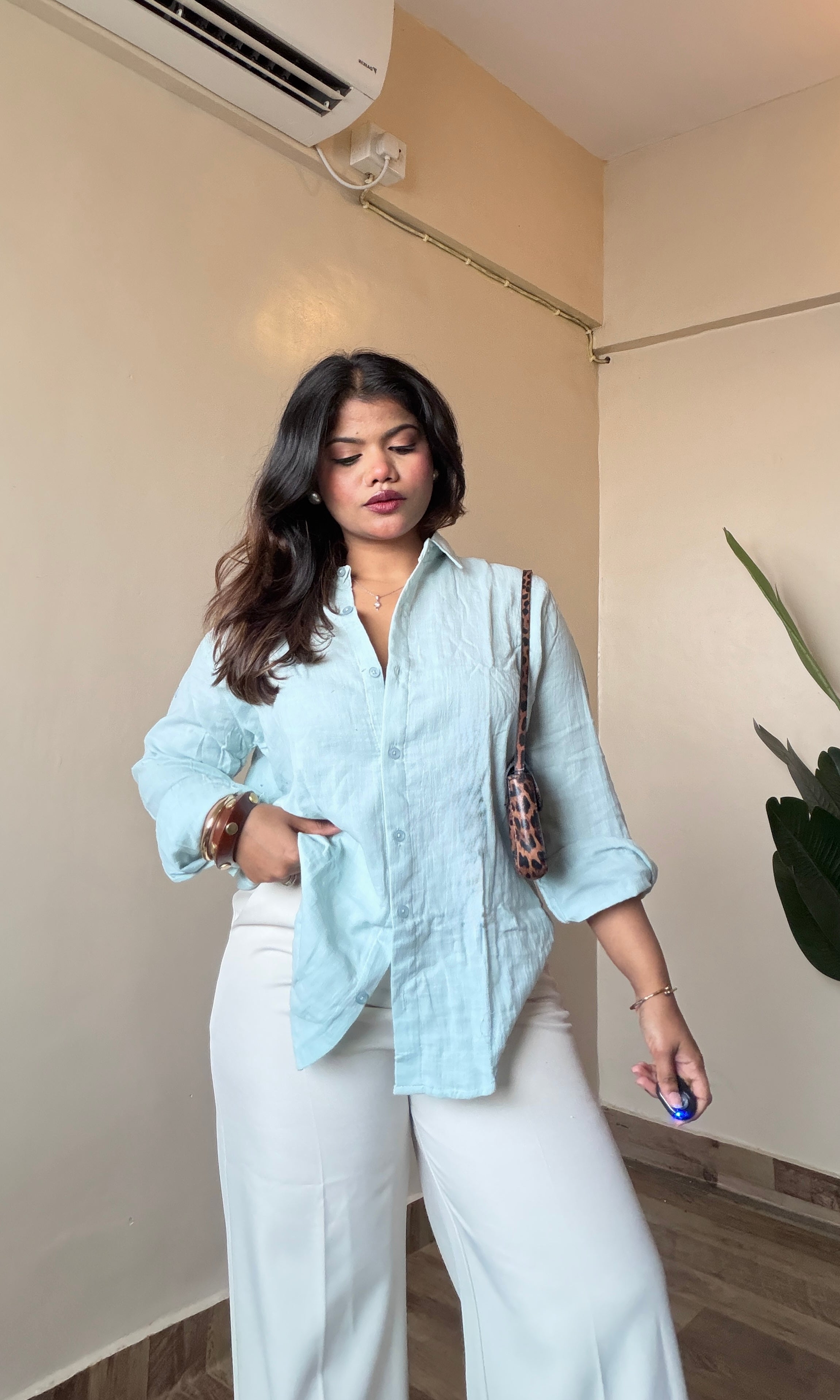 Mint Blue Cotton Mulmul Shirt