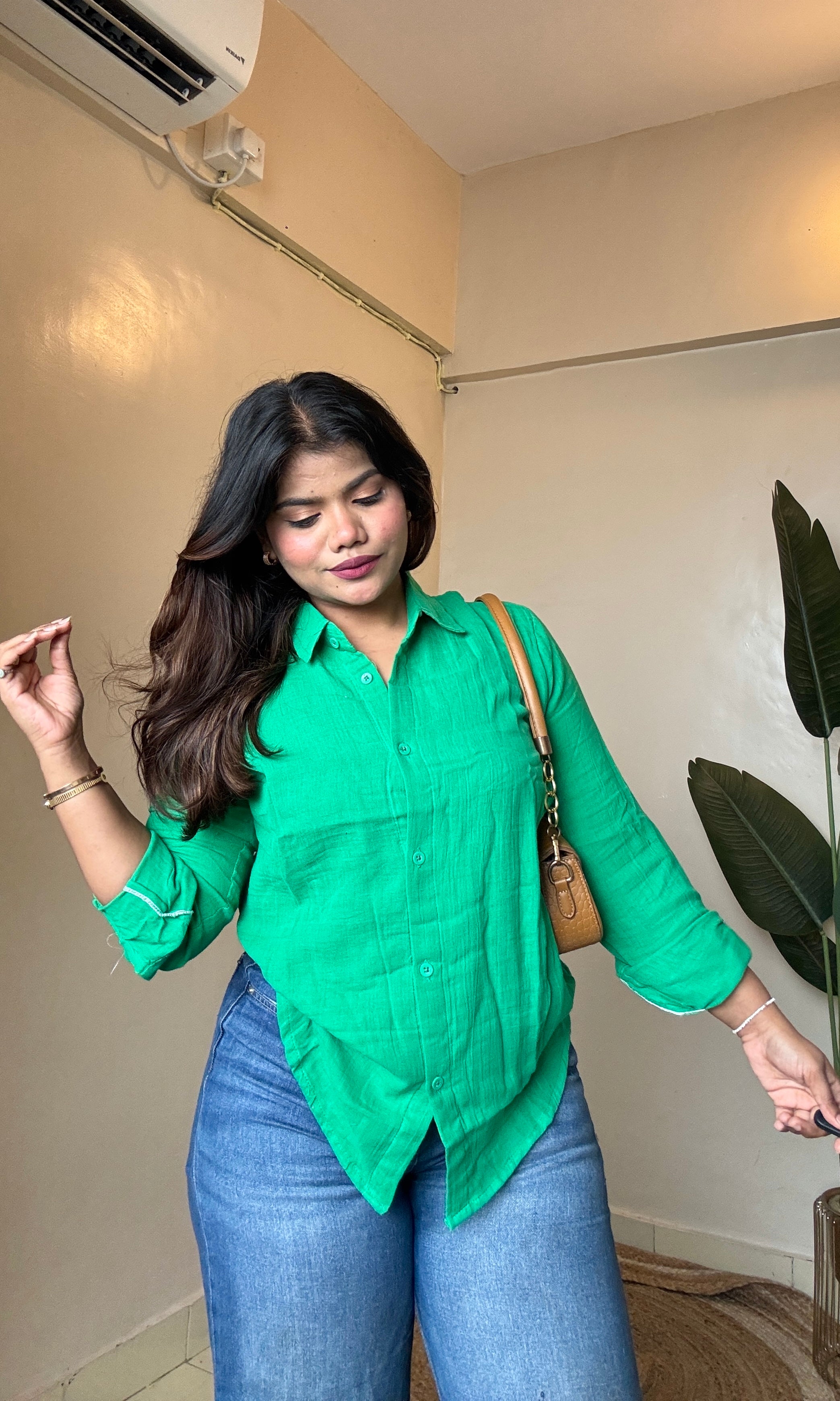 Dark Green Cotton Mulmul Shirt