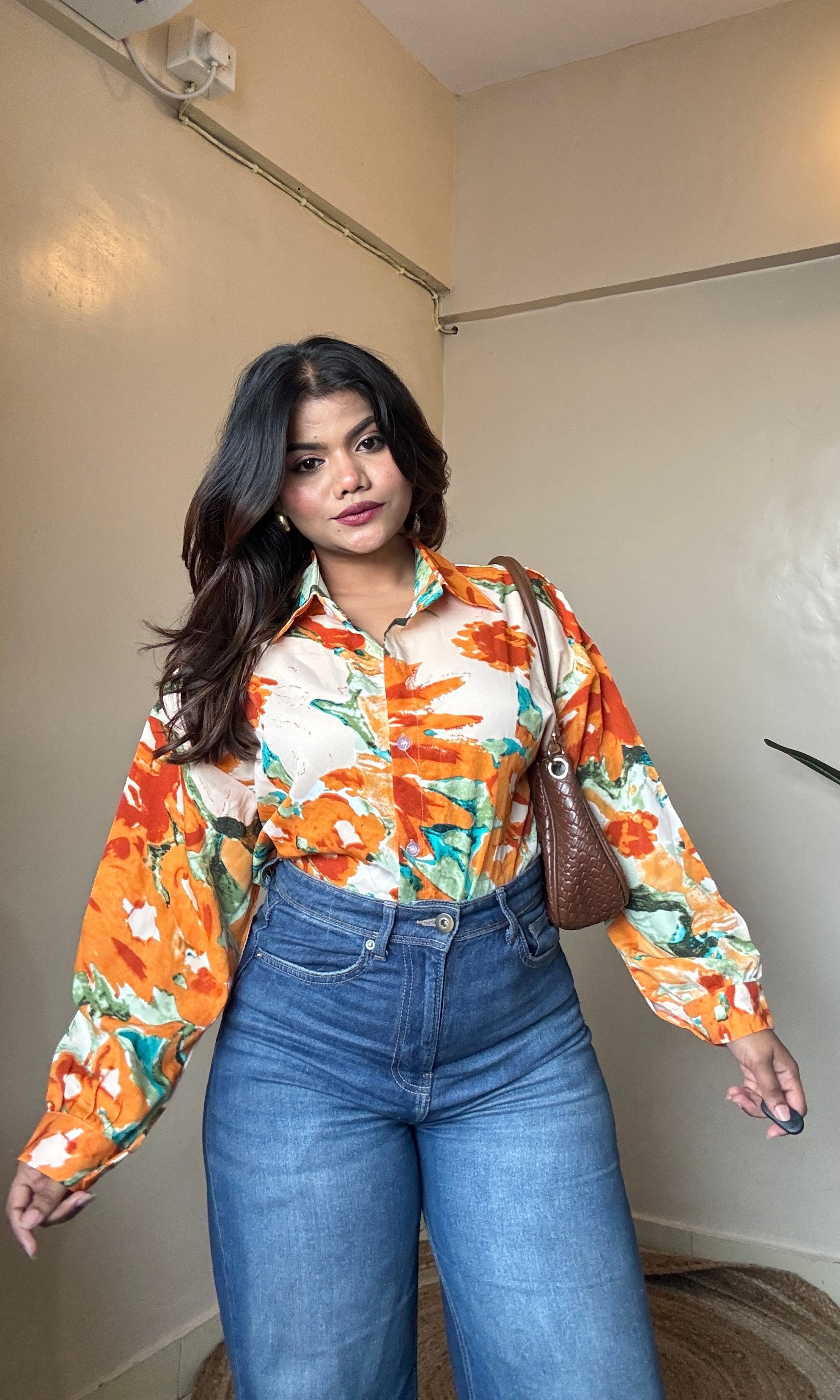 Cream Rusty Marble Printed Imported Shirt