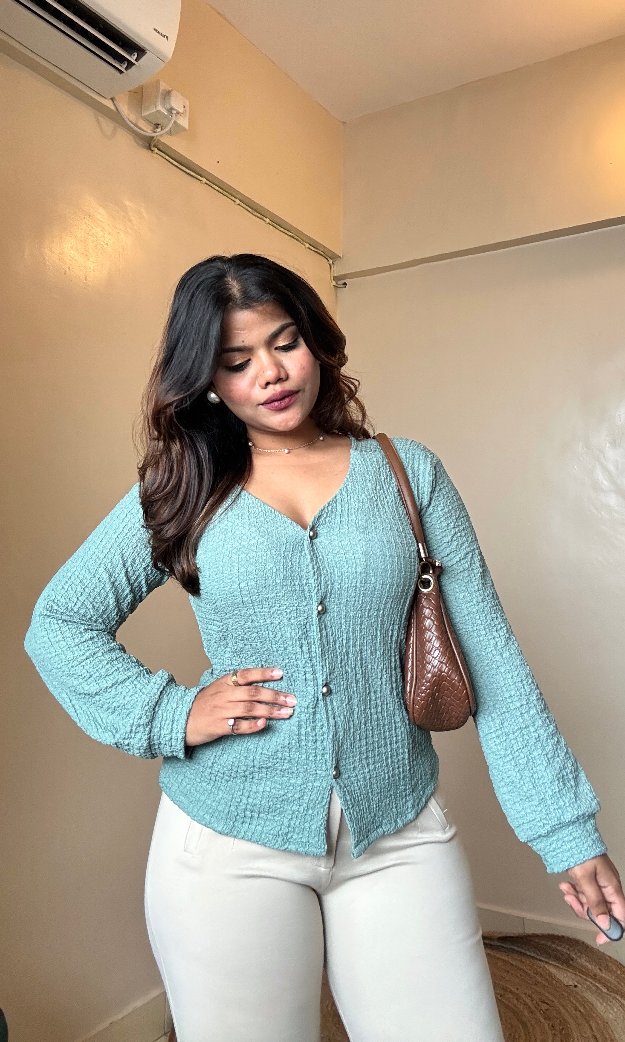 V neck golden button shirt
