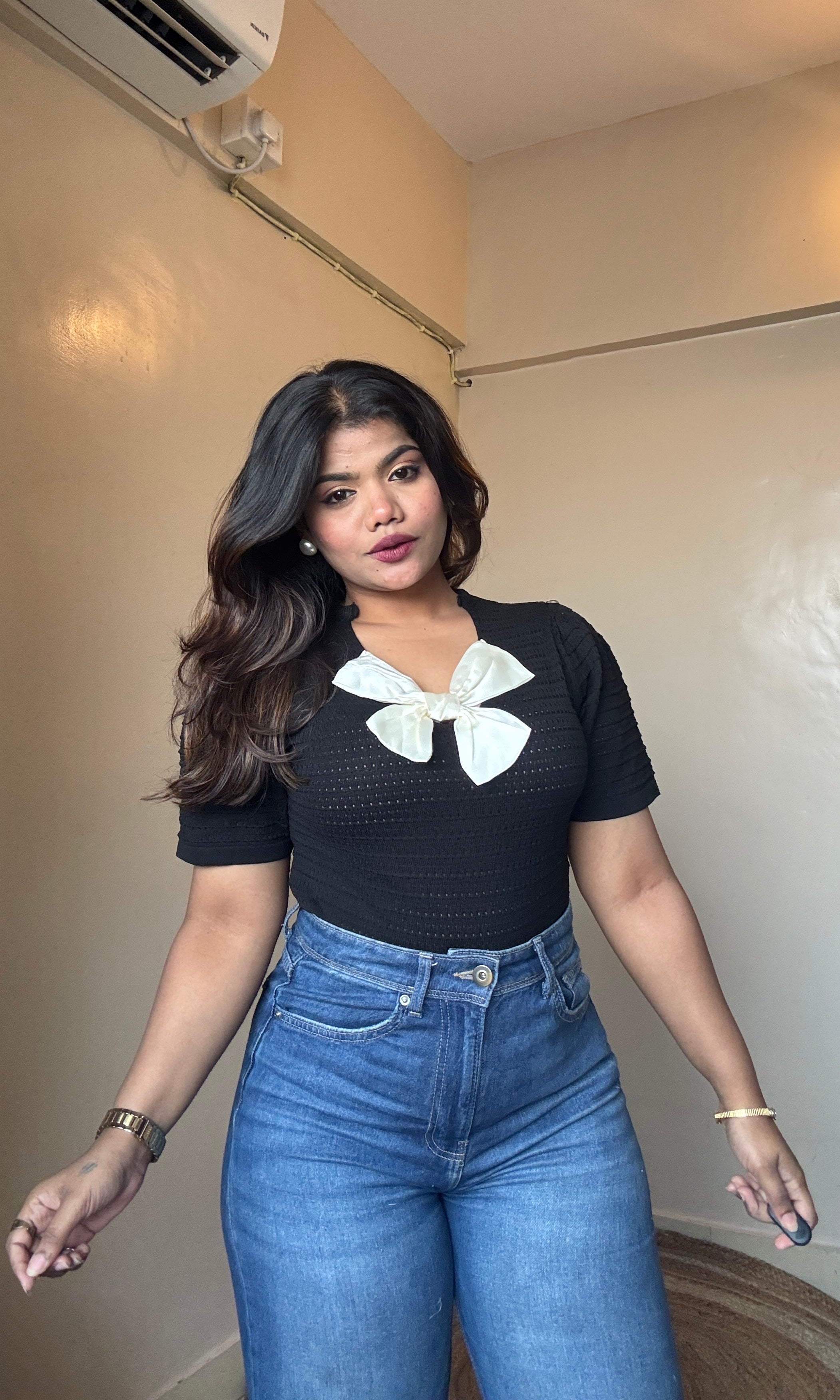 Korean Bow Puffy Sleeve Top