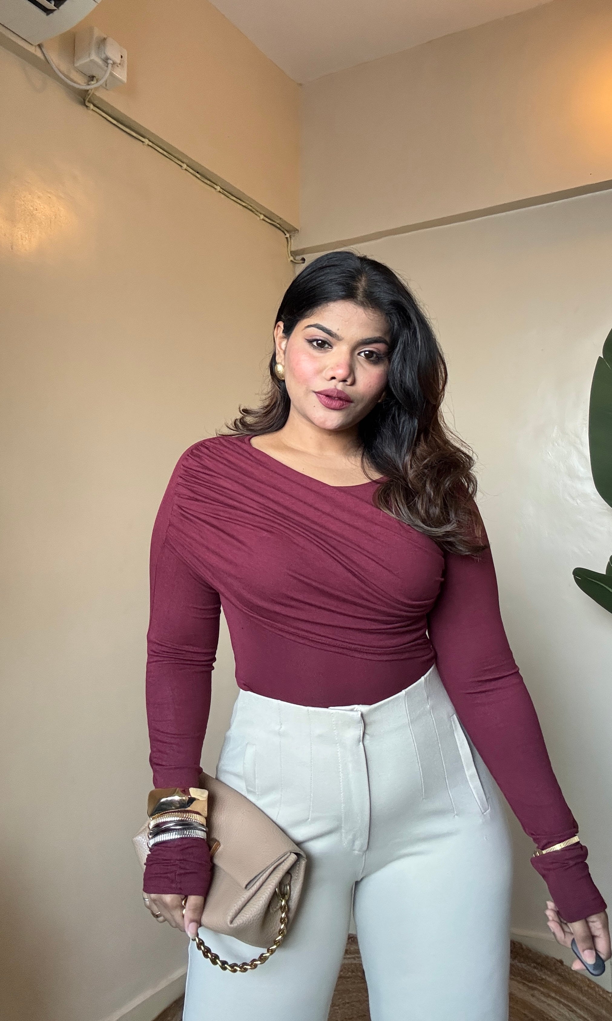 Teal Green One Side Draped Ruched Top