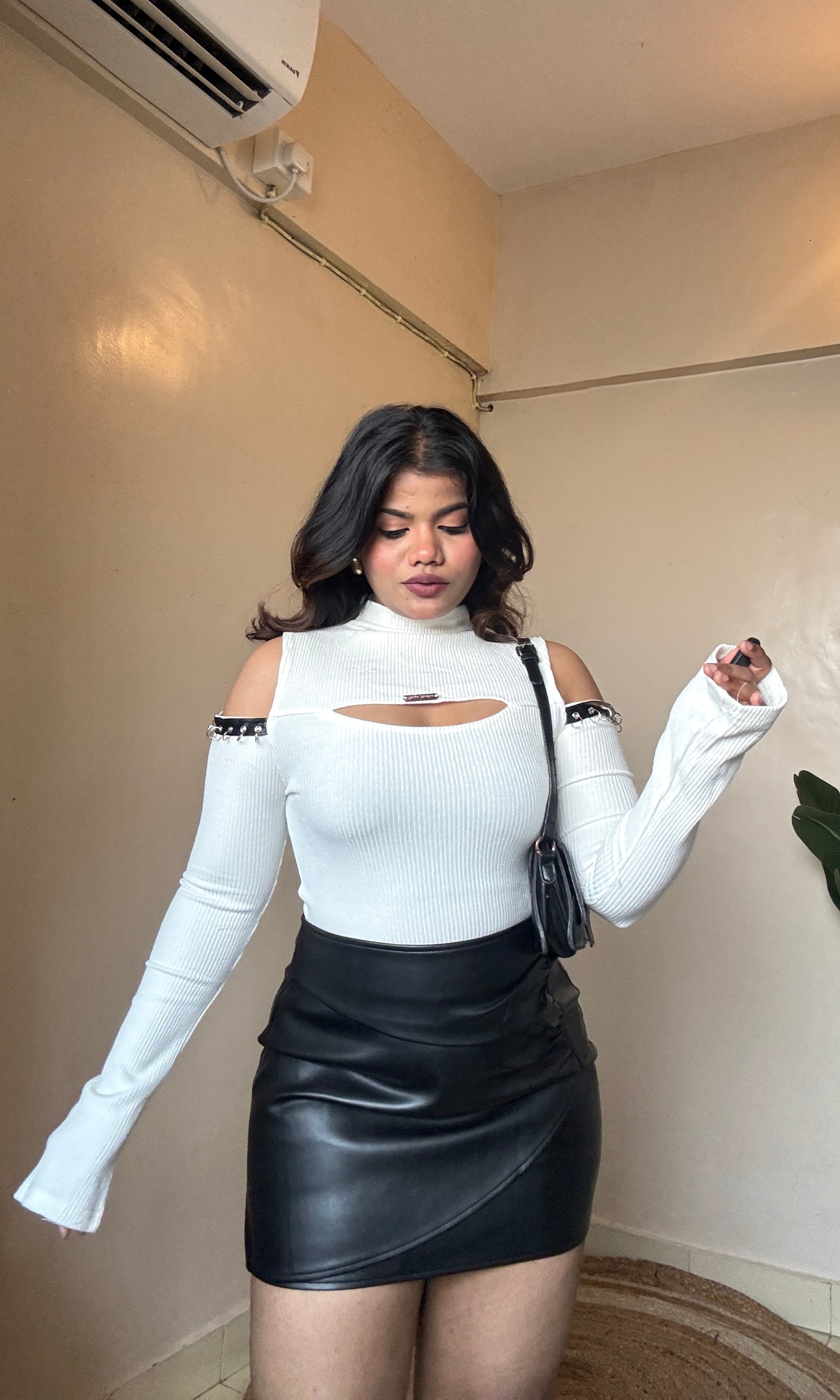 White Cut-Out Cold Shoulder Top