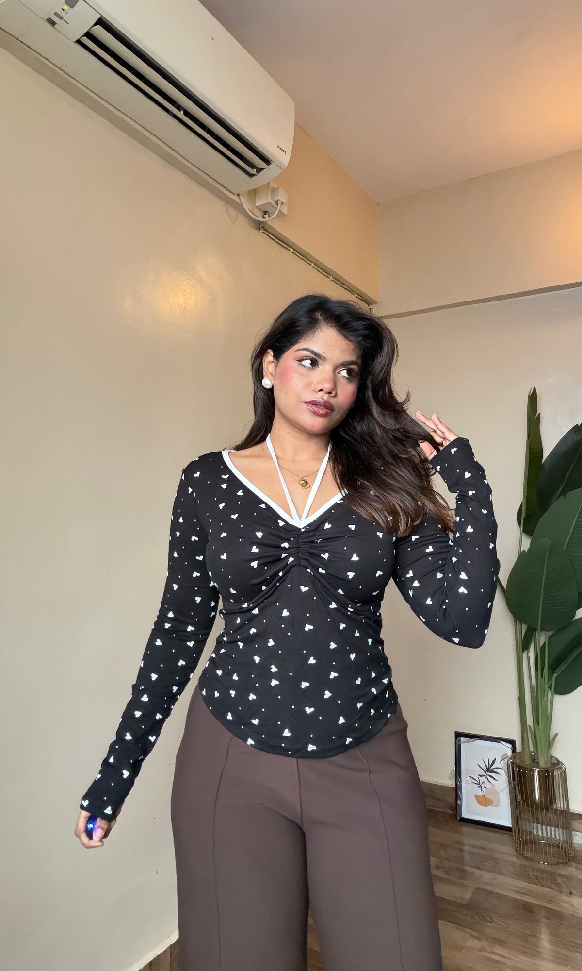 Heart Printed Ruched Top