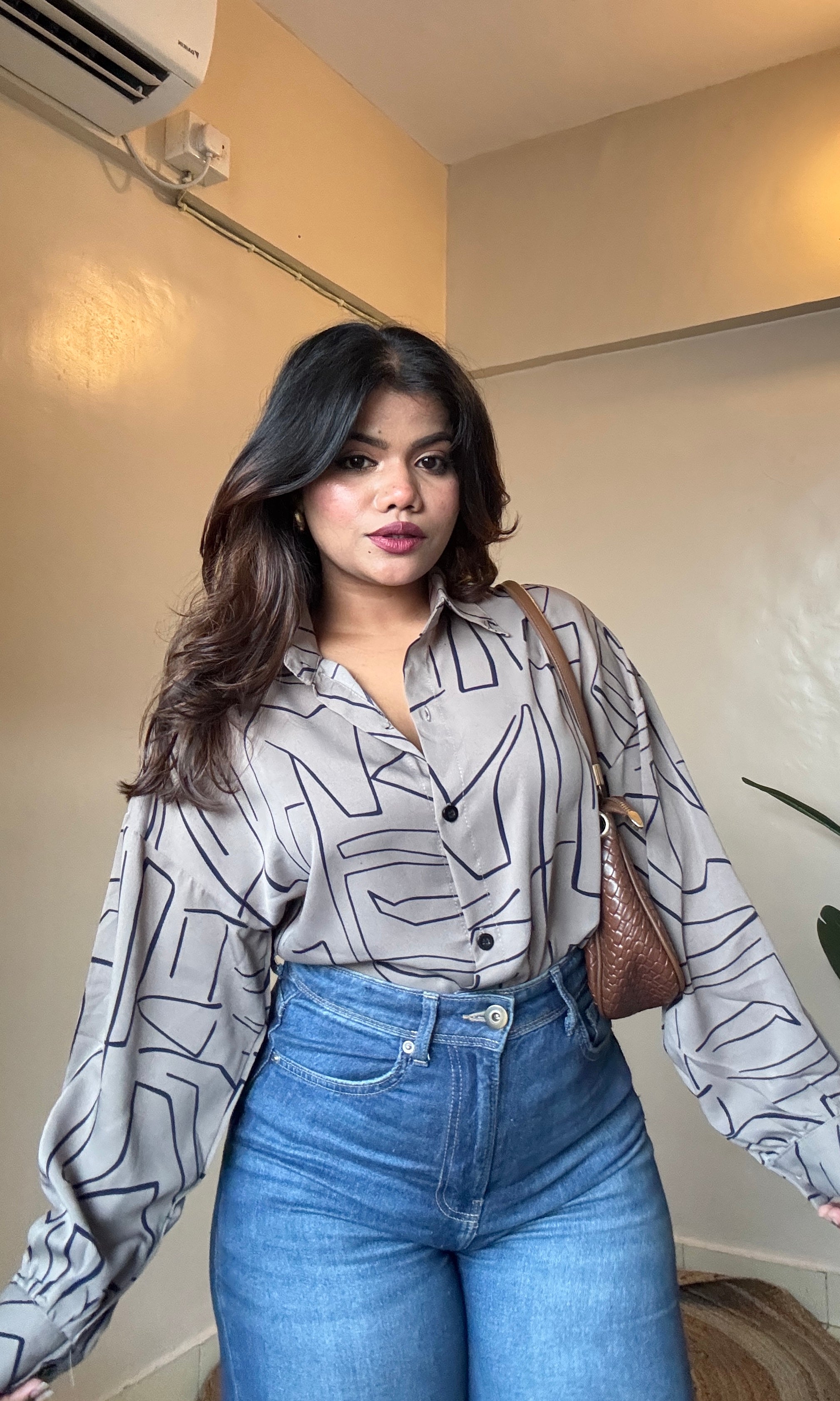 Grey Abstract Printed Imported Shirt