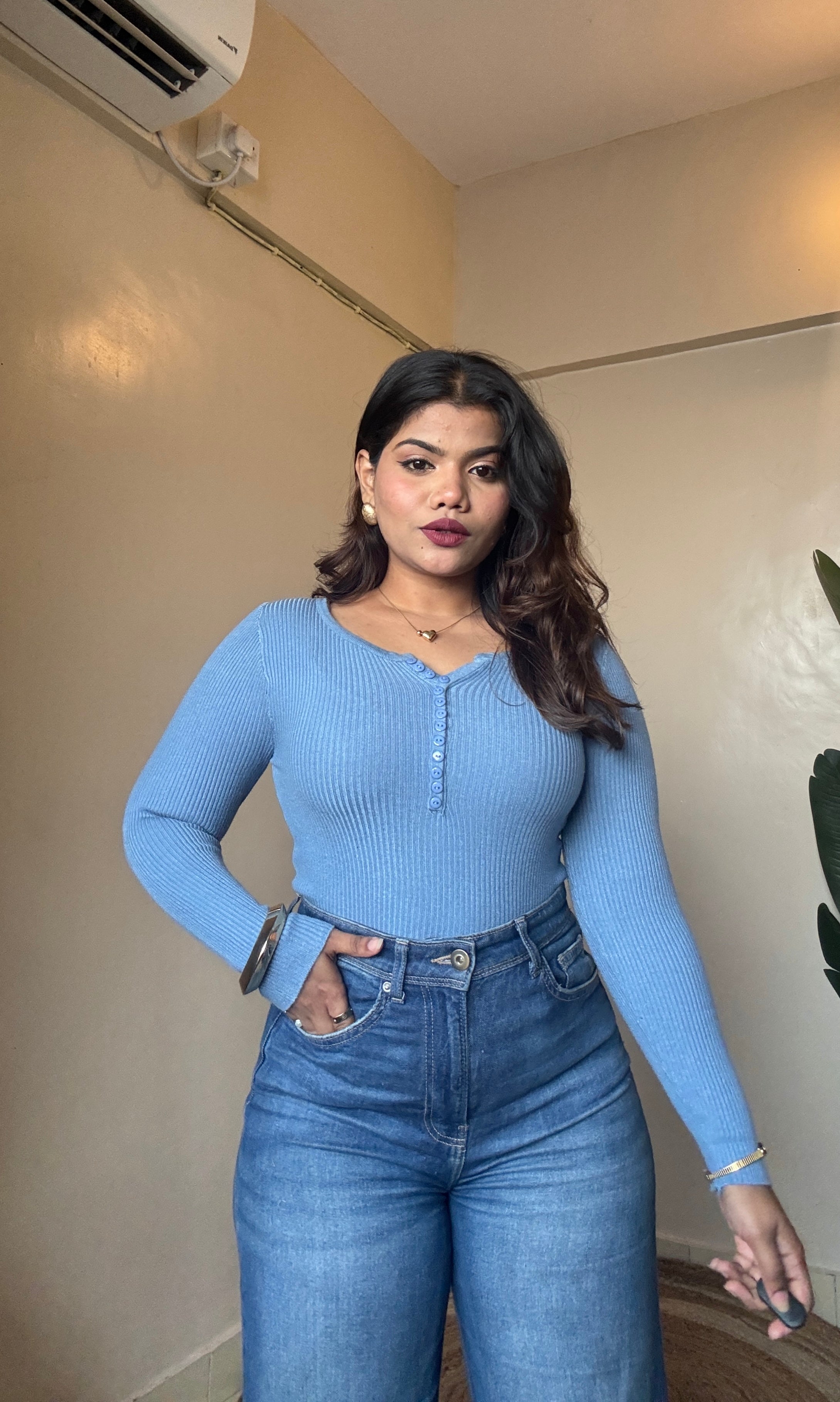 Button Work Ribbed Top