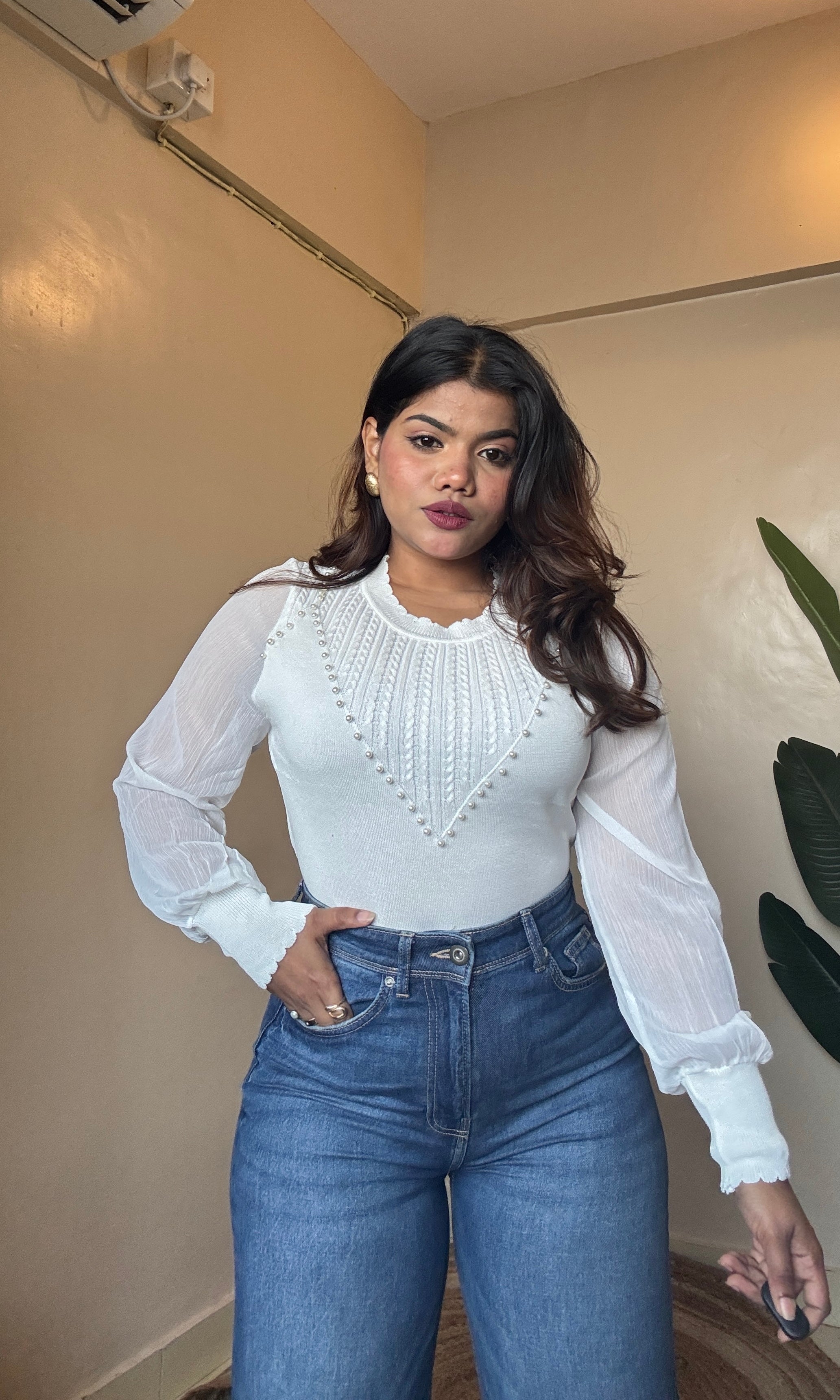 Peal Work Puffy Sleeve Top