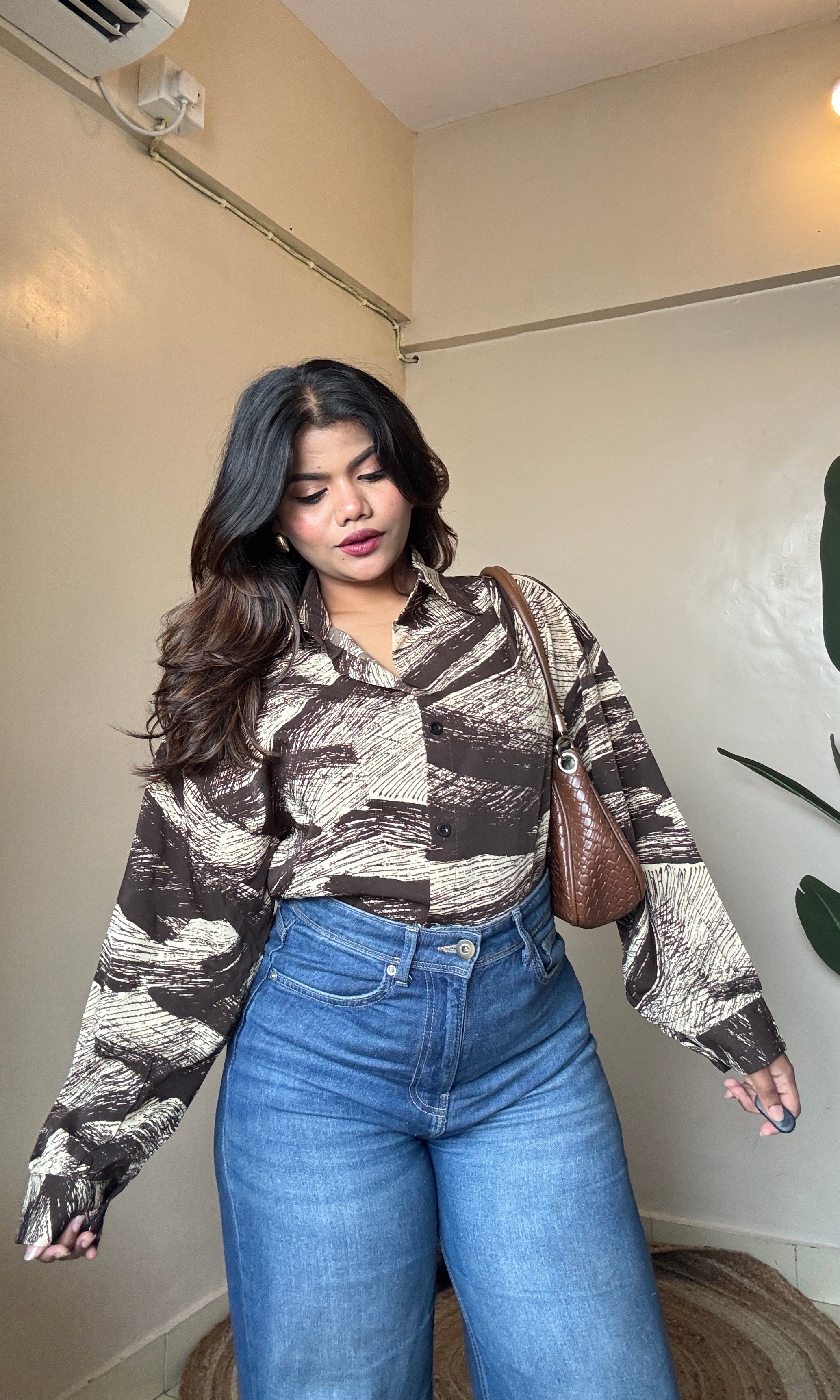 Brown Beige Printed Imported Shirt