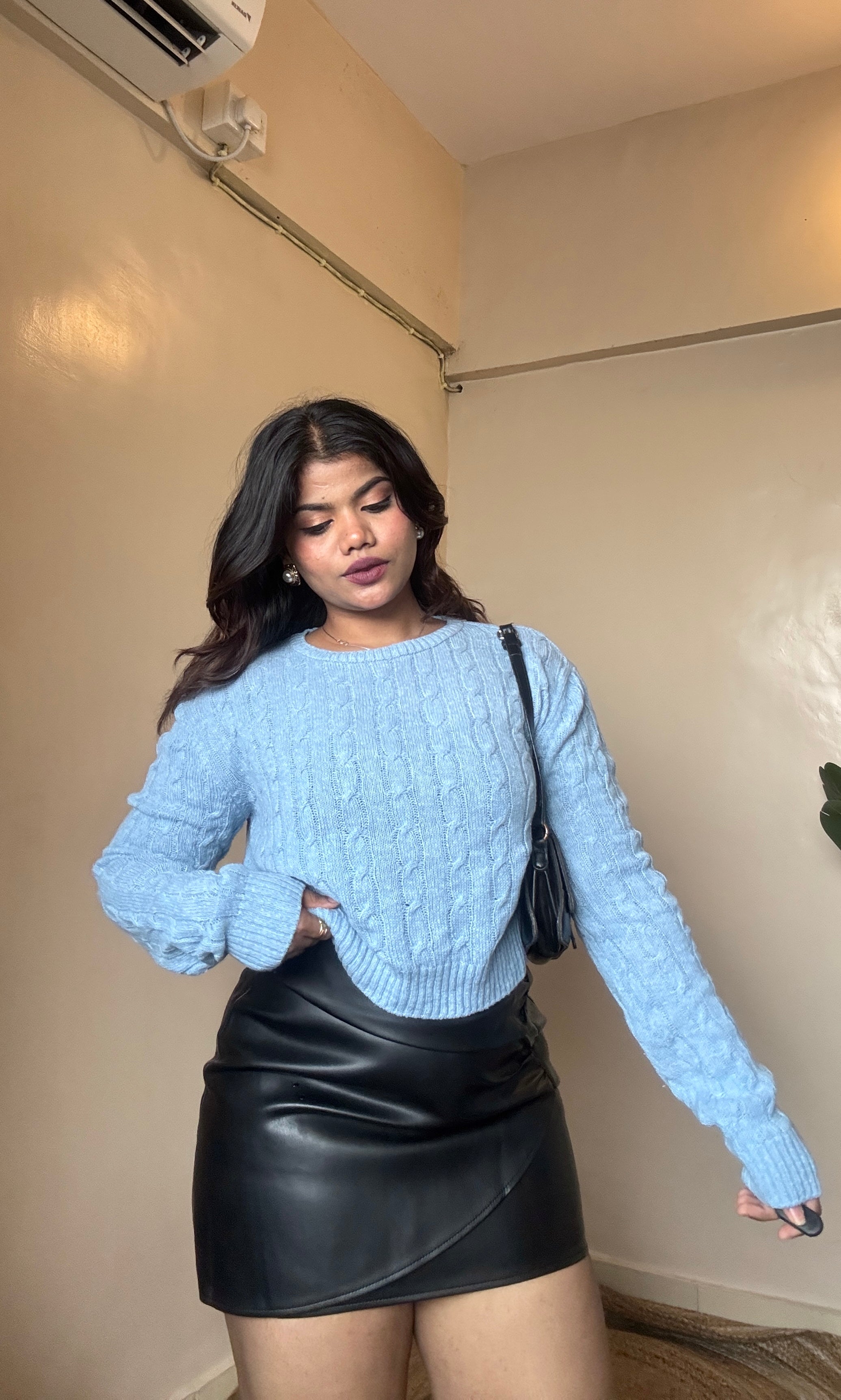 Blue Cable-Cross Knit Pullover