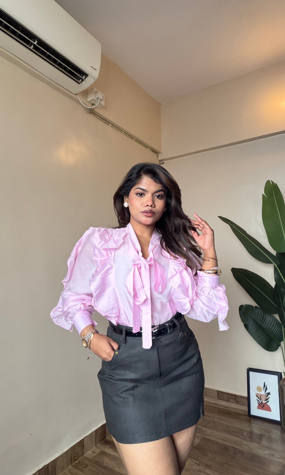 Ruffle V Neck Tie-Up Shirt