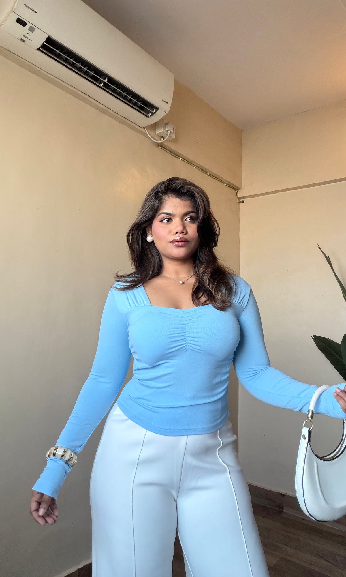 Blue Sweetheart Neck In-Built Padded Top