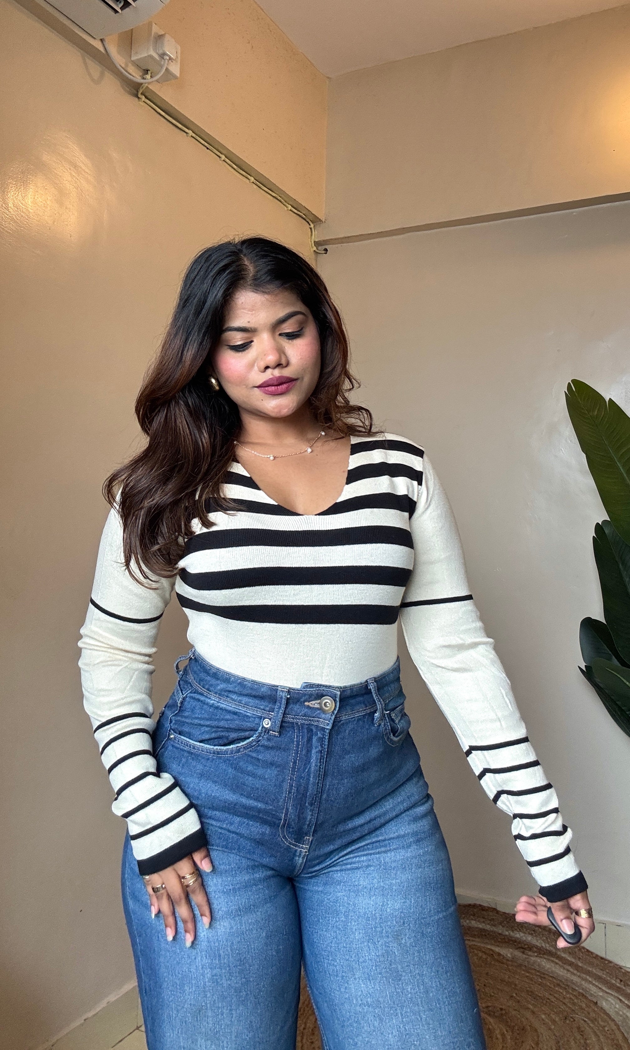 V Neck Striped Top