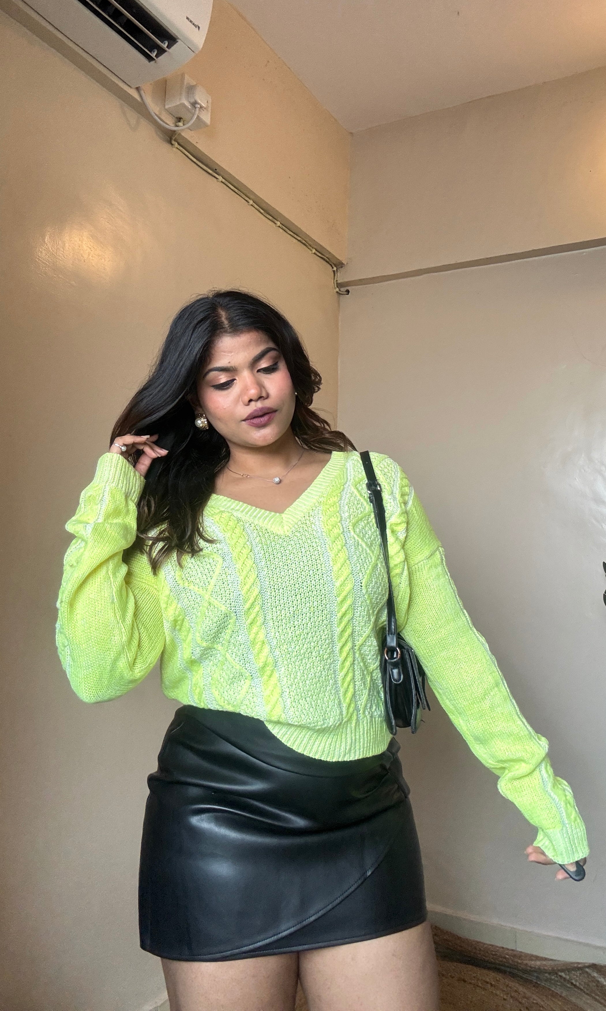 Neon Cable-Cross Knit Pullover