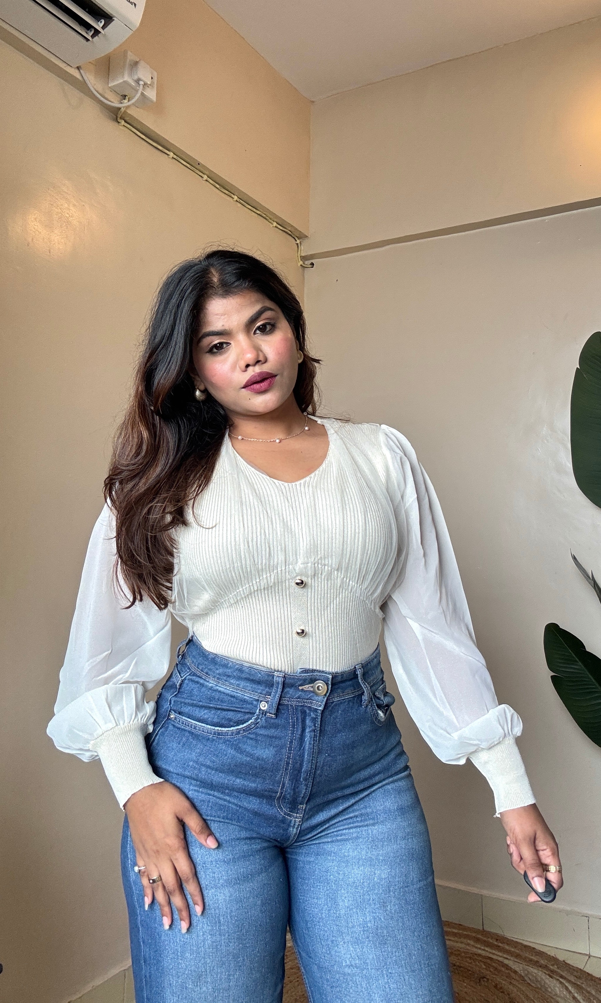 V Neck Puffy Sleeve Top