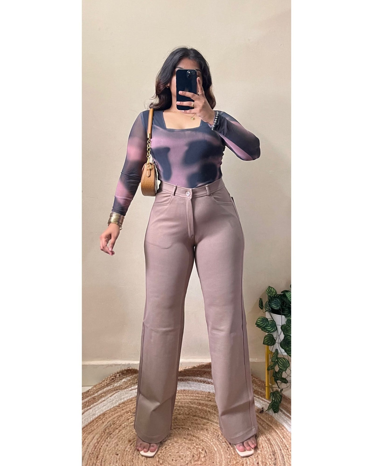 Brown Khaki High Waisted Straight Fit Pant