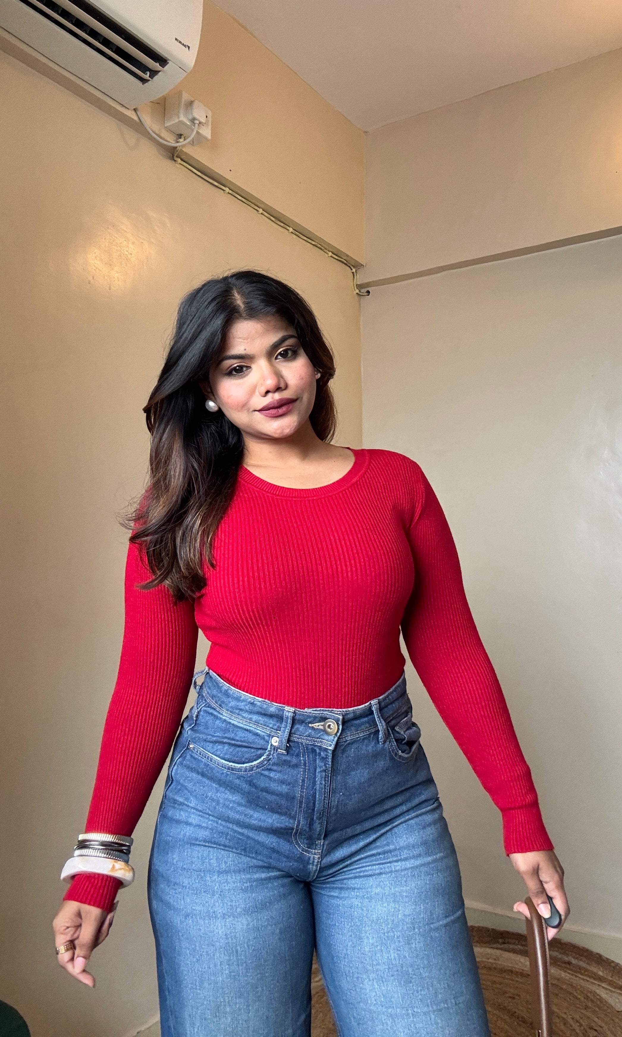 Round Neck Ribbed Full Length Top