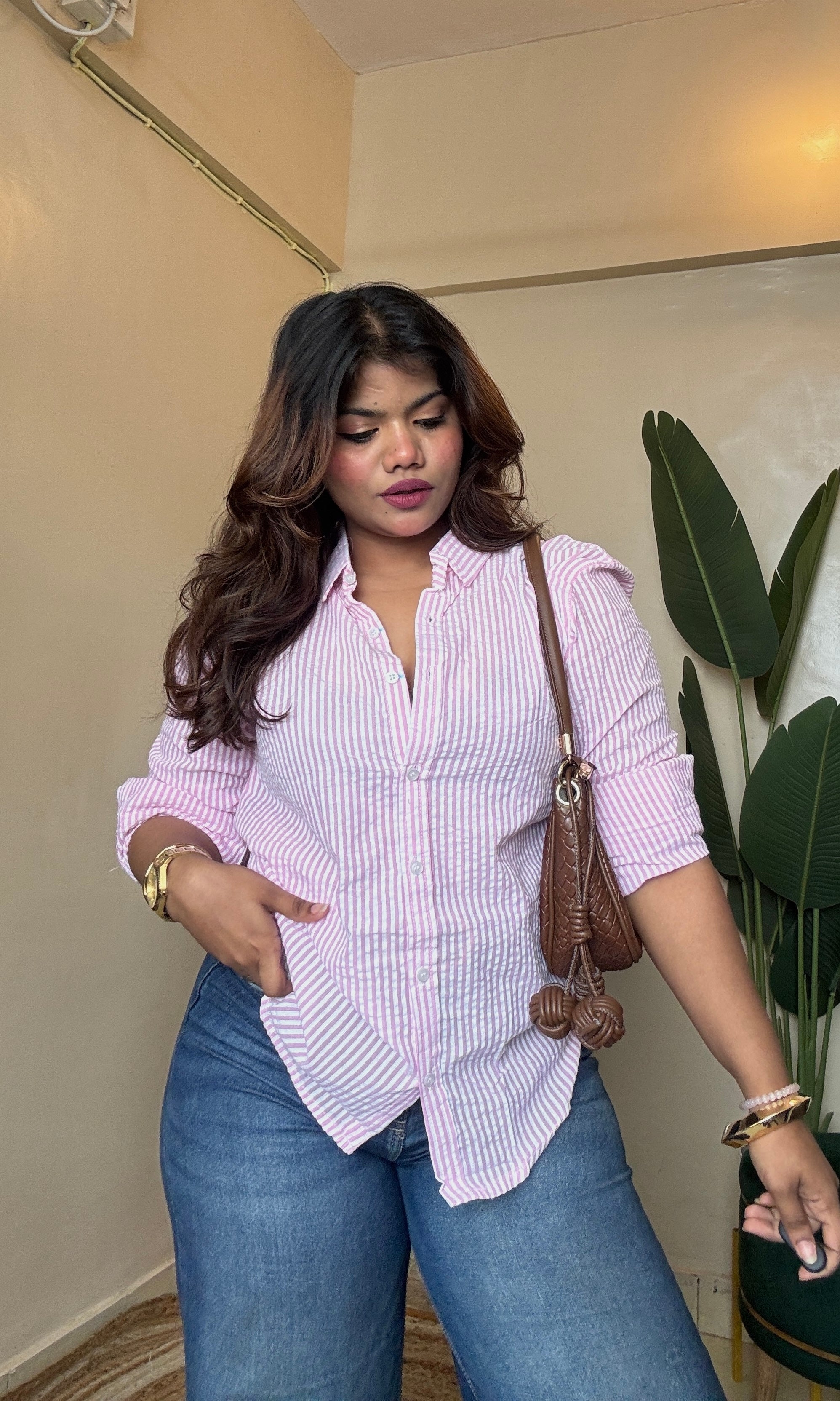 Pink White Striped Shirt