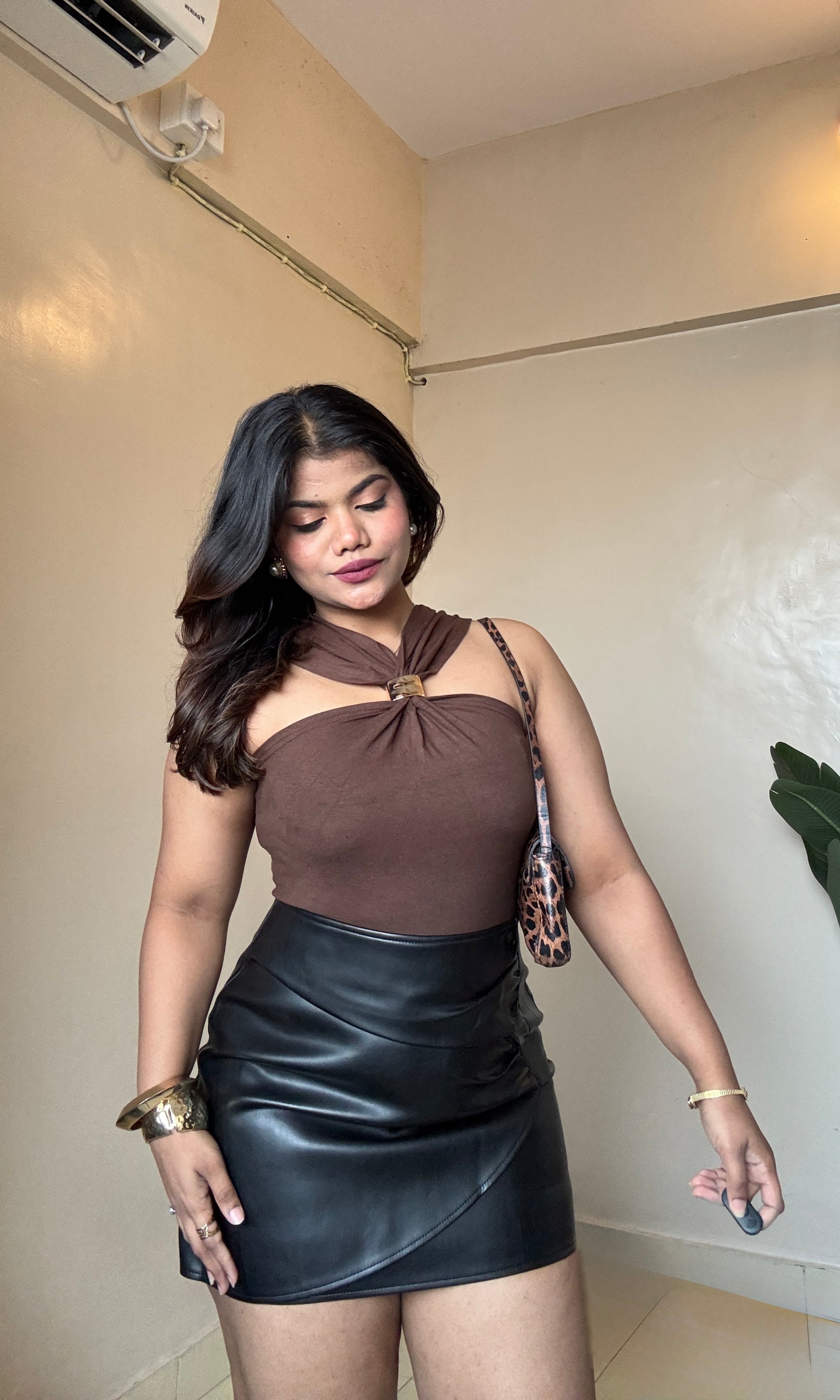 Golden Metallic Broch Halter Neck Top