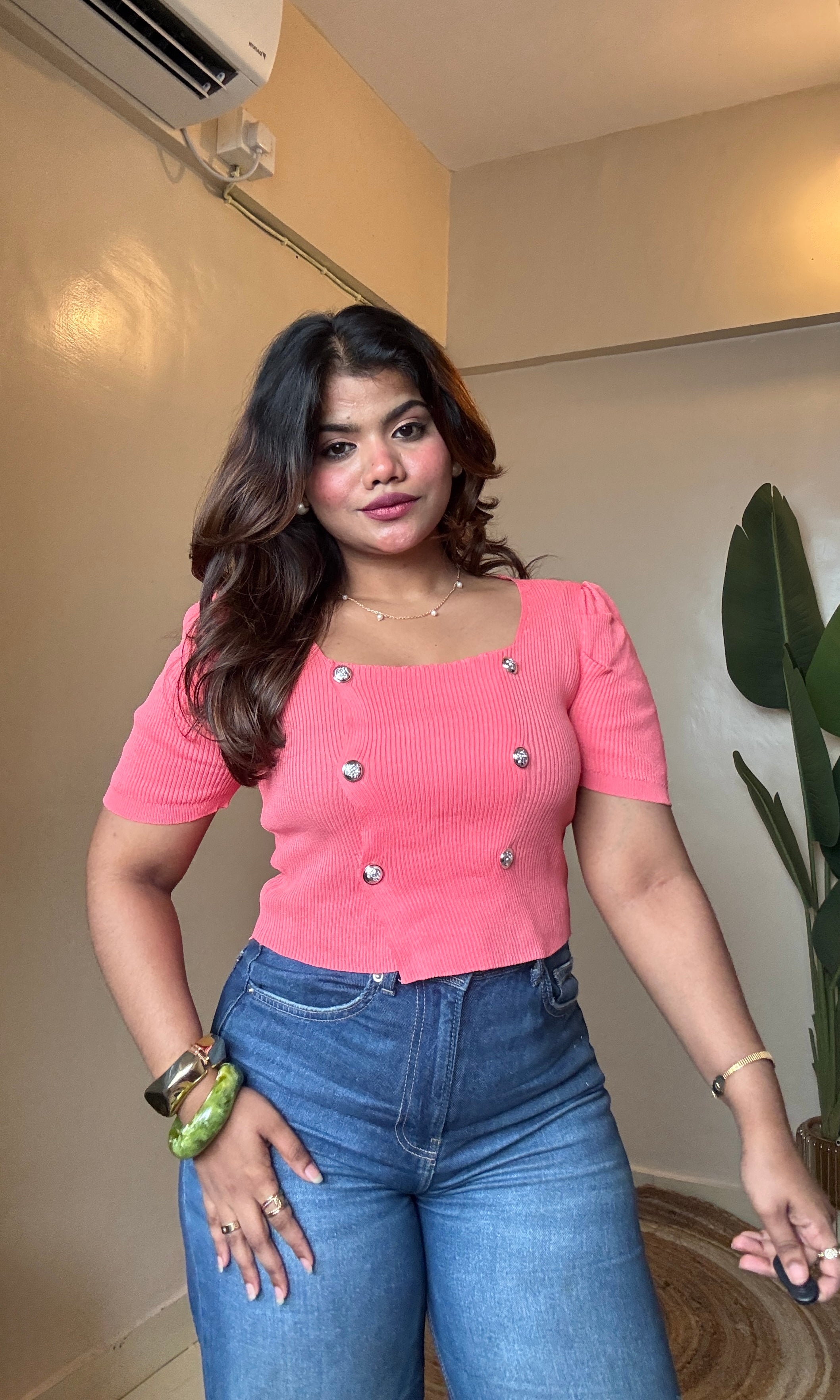 Korean Silver Button Detailing Top