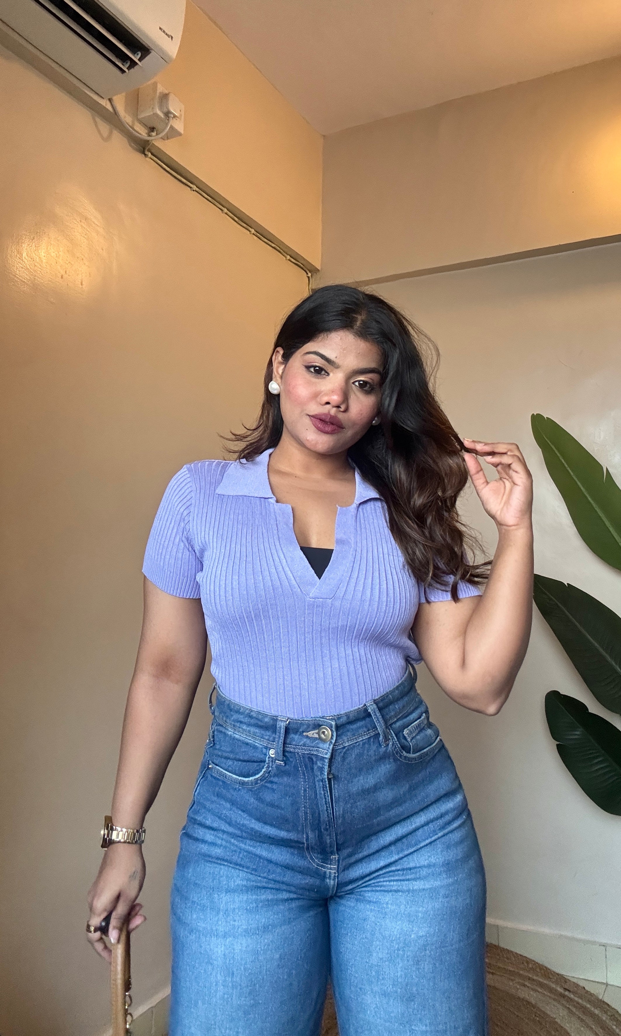 Blue V neck collar top