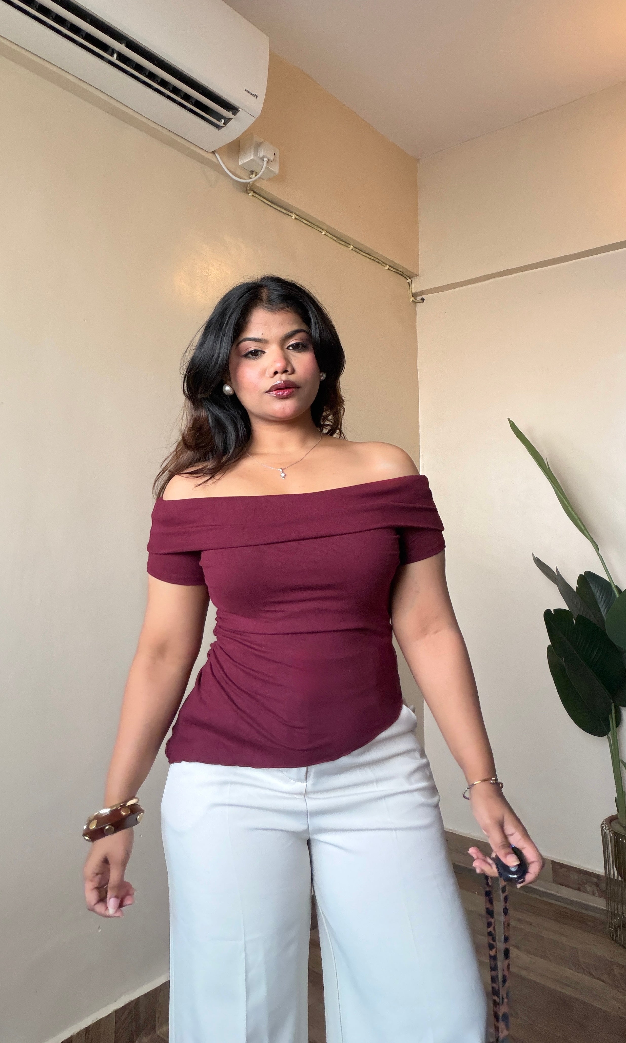 Off Shoulder Asymmetrical Half Sleeve Top