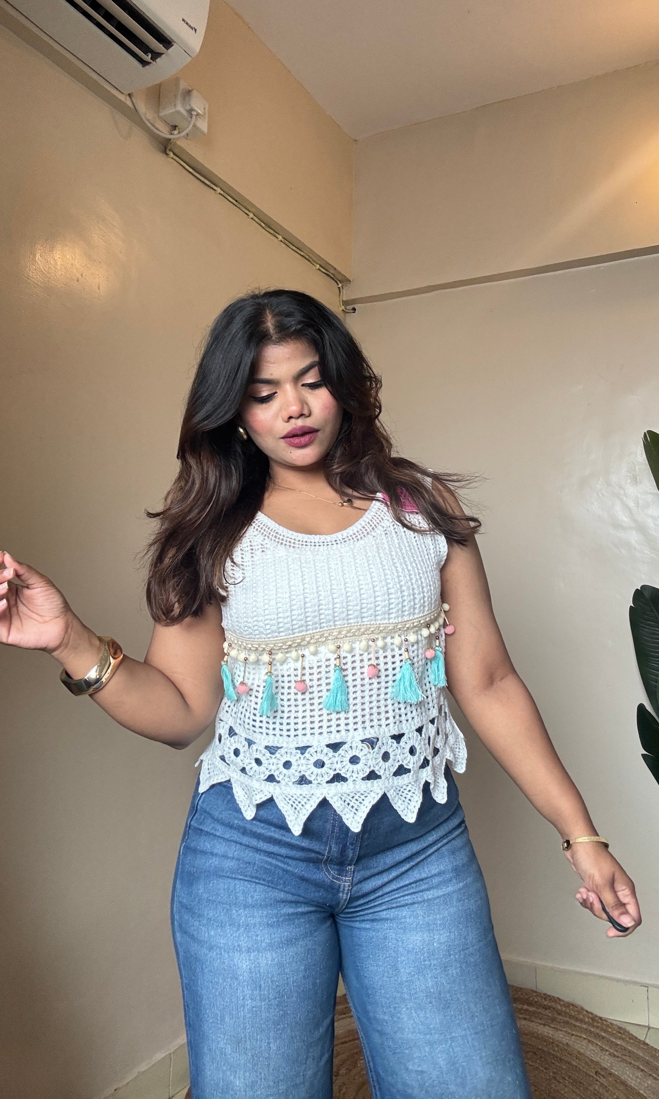 Boho Tassels Work Crochet Top