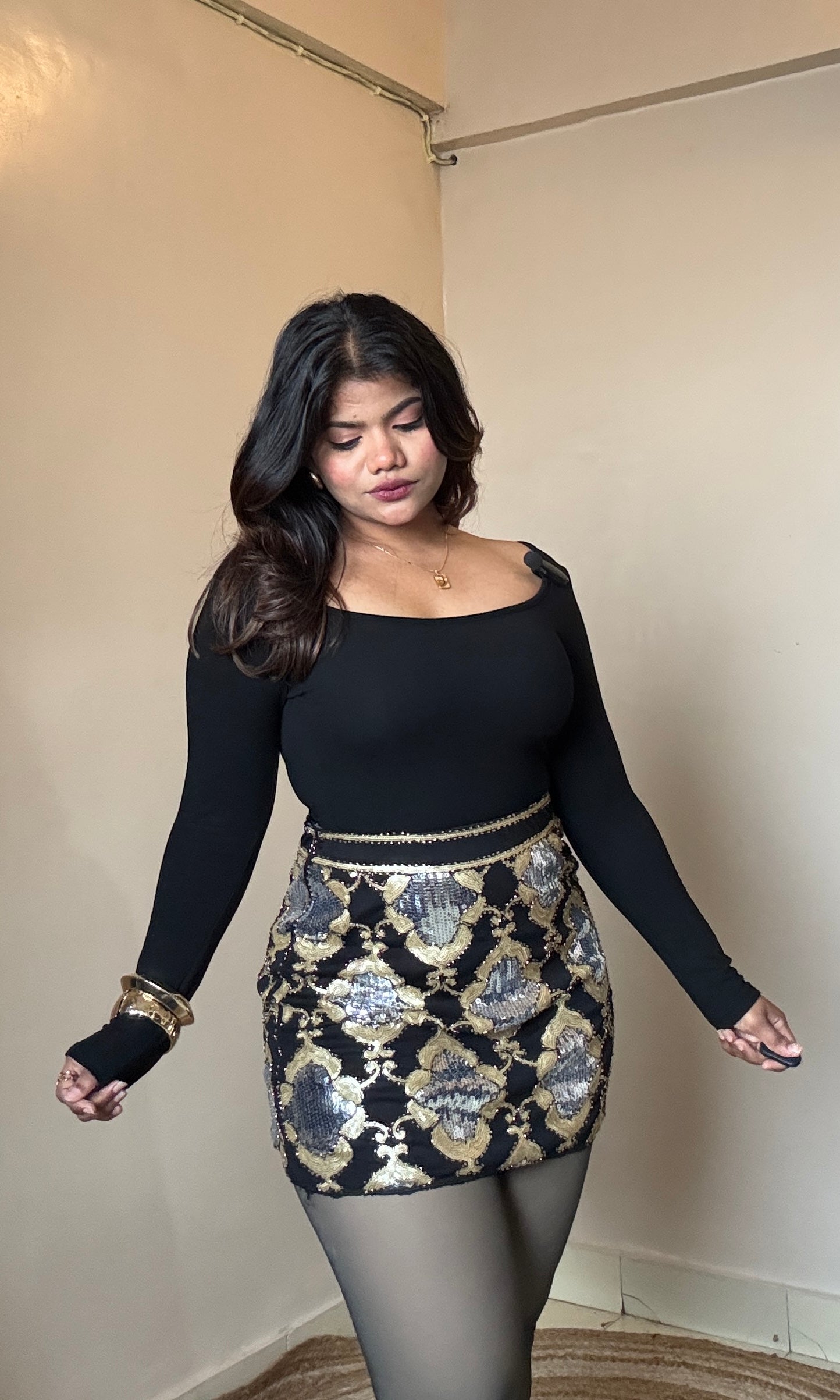 Golden Silver Sequin Mini Skirt