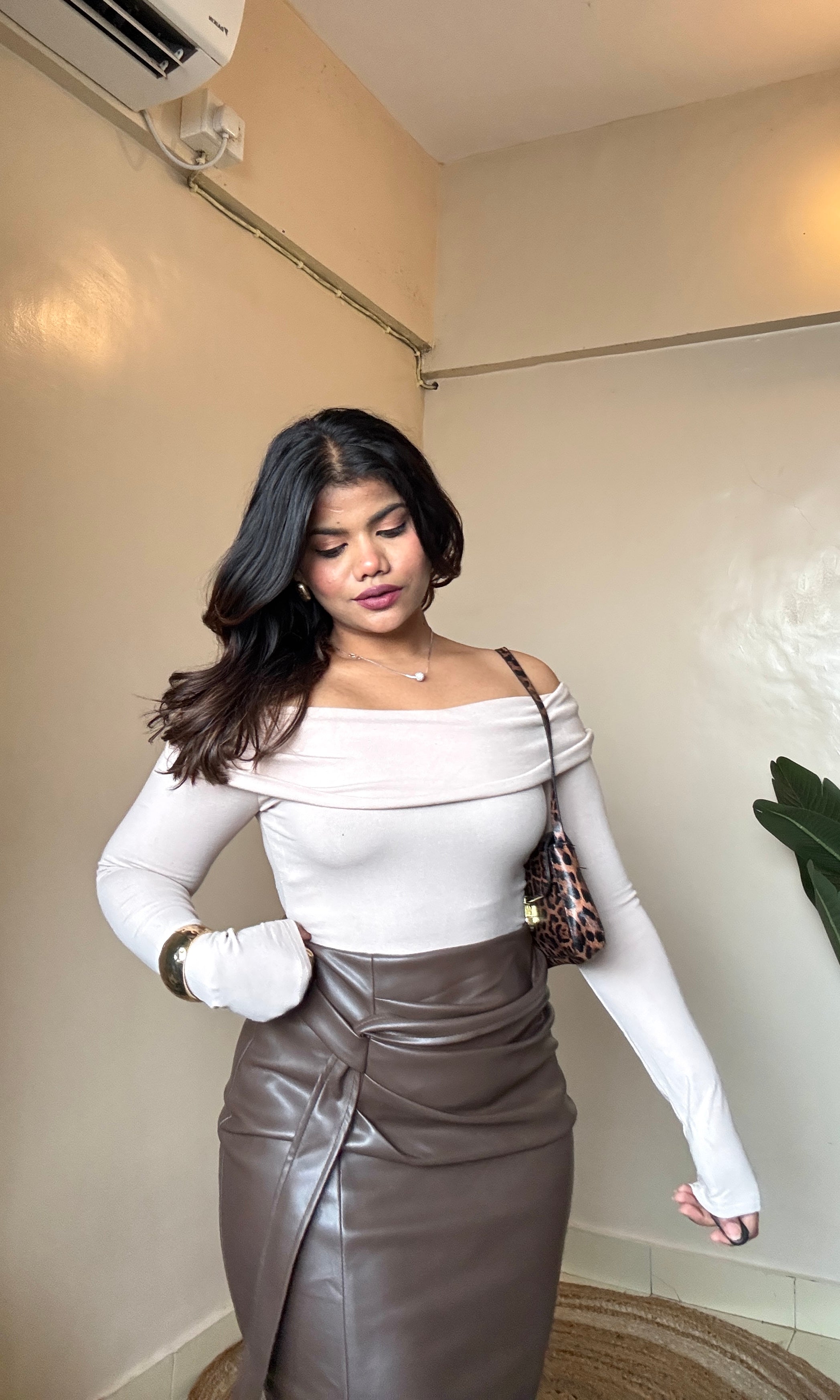 Off Beige Off-Shoulder Top