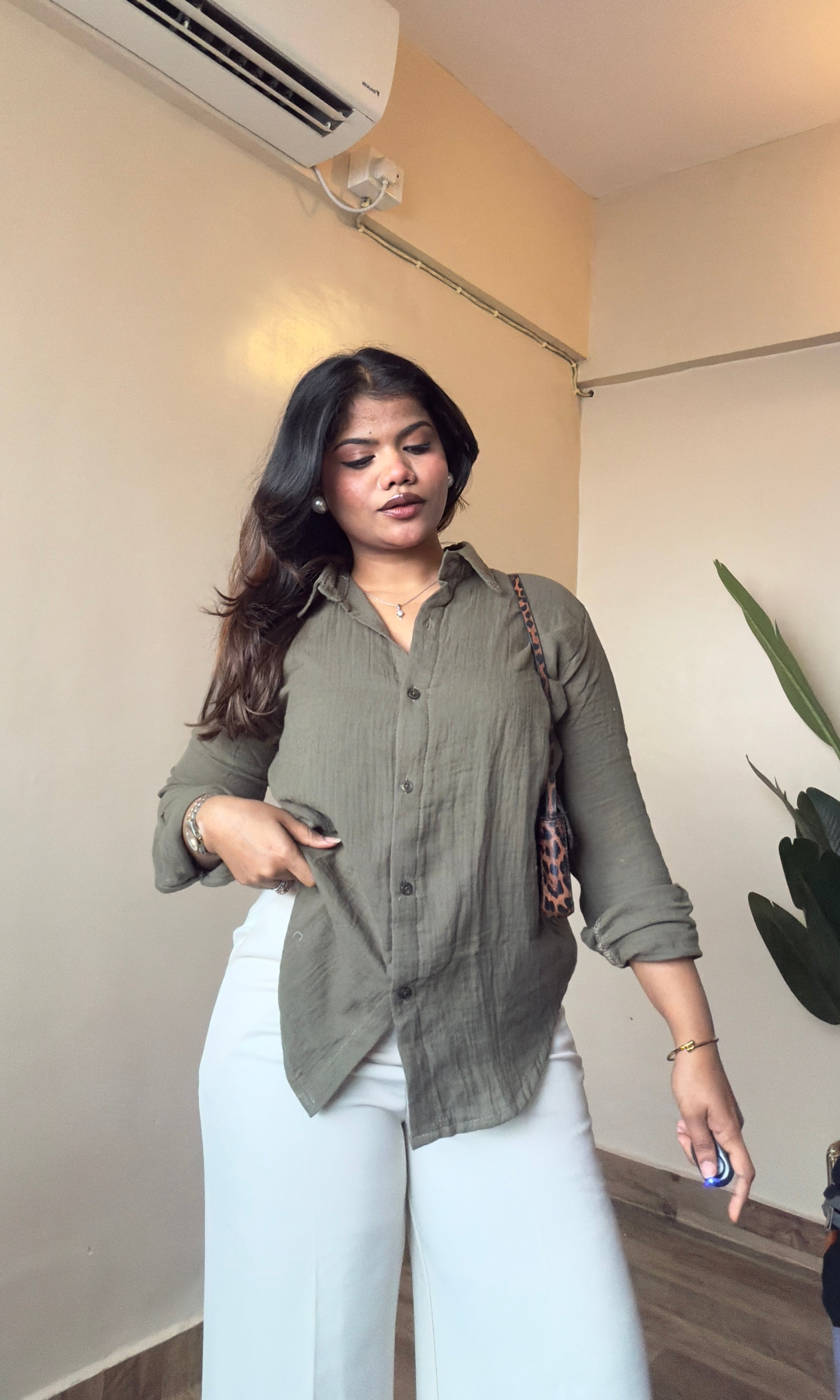 Olive Green Cotton Mulmul Shirt