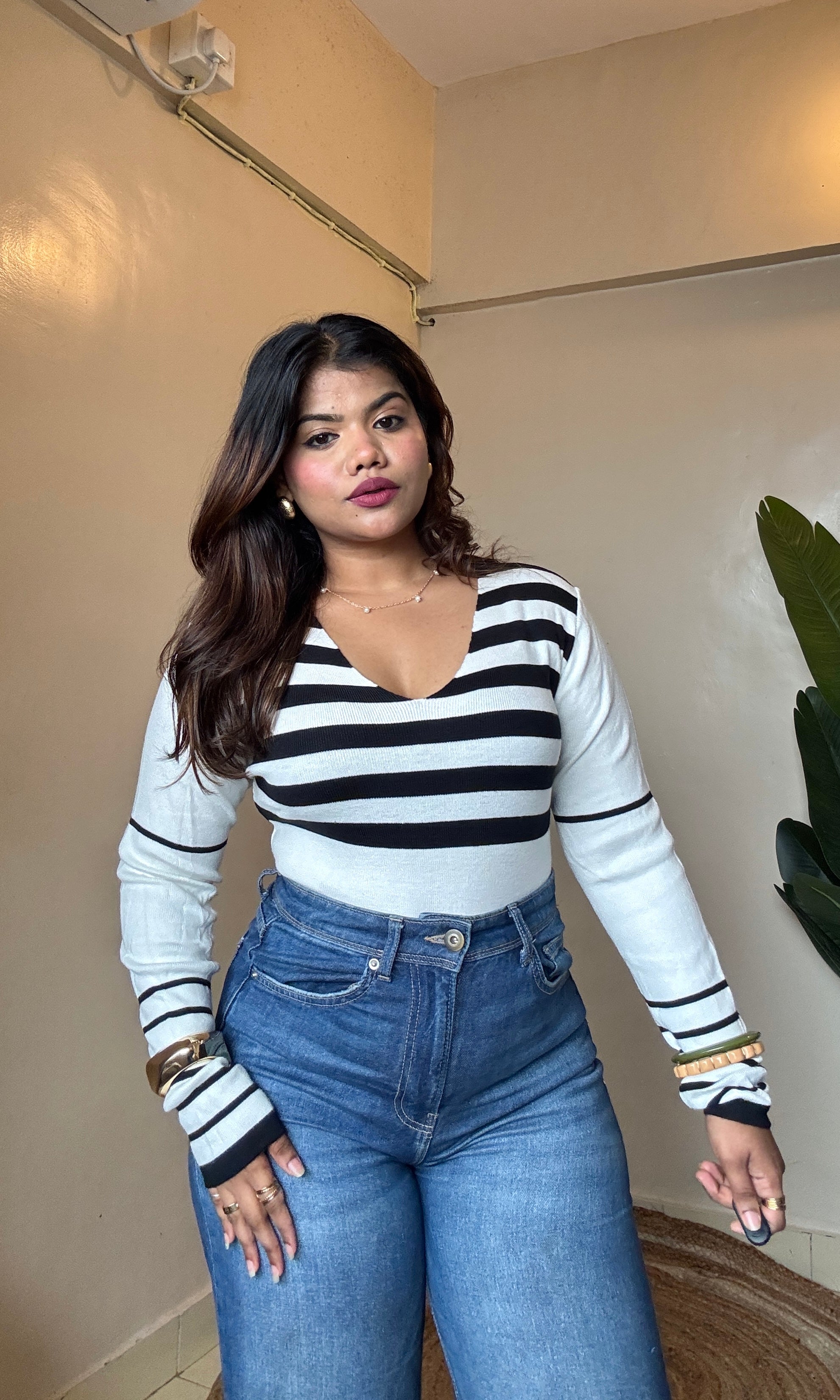 V Neck Striped Top