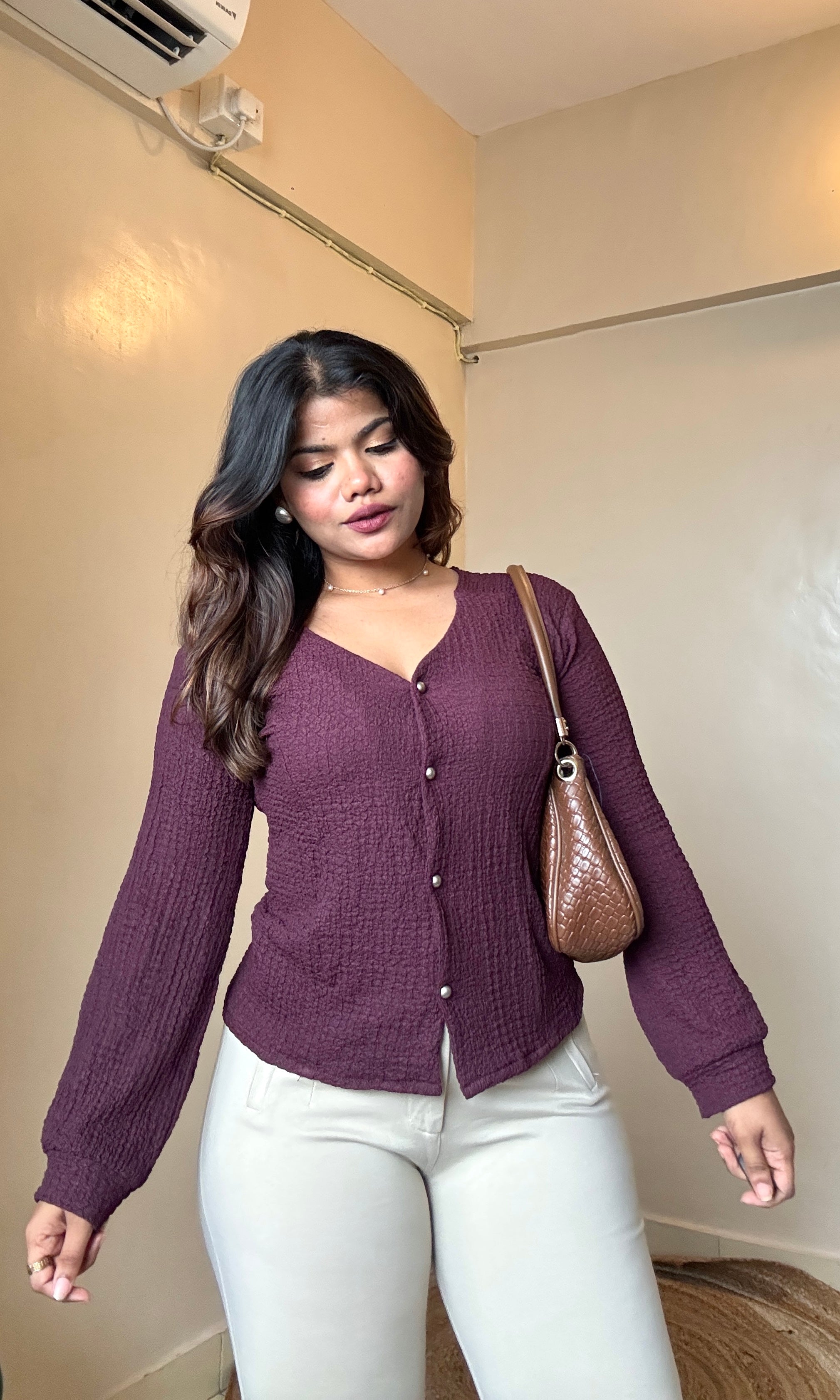 V neck golden button shirt