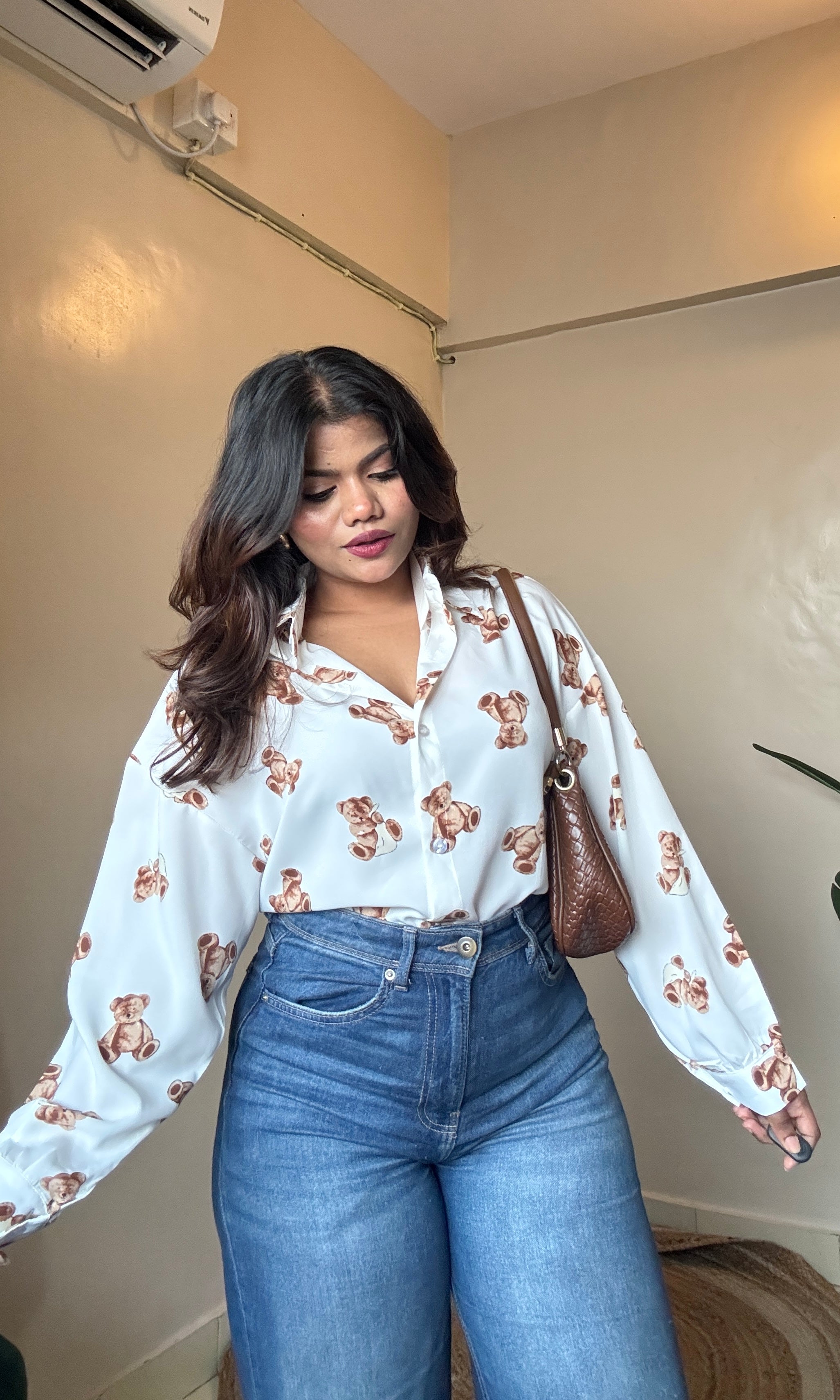 White Teddy Printed Imported Shirt