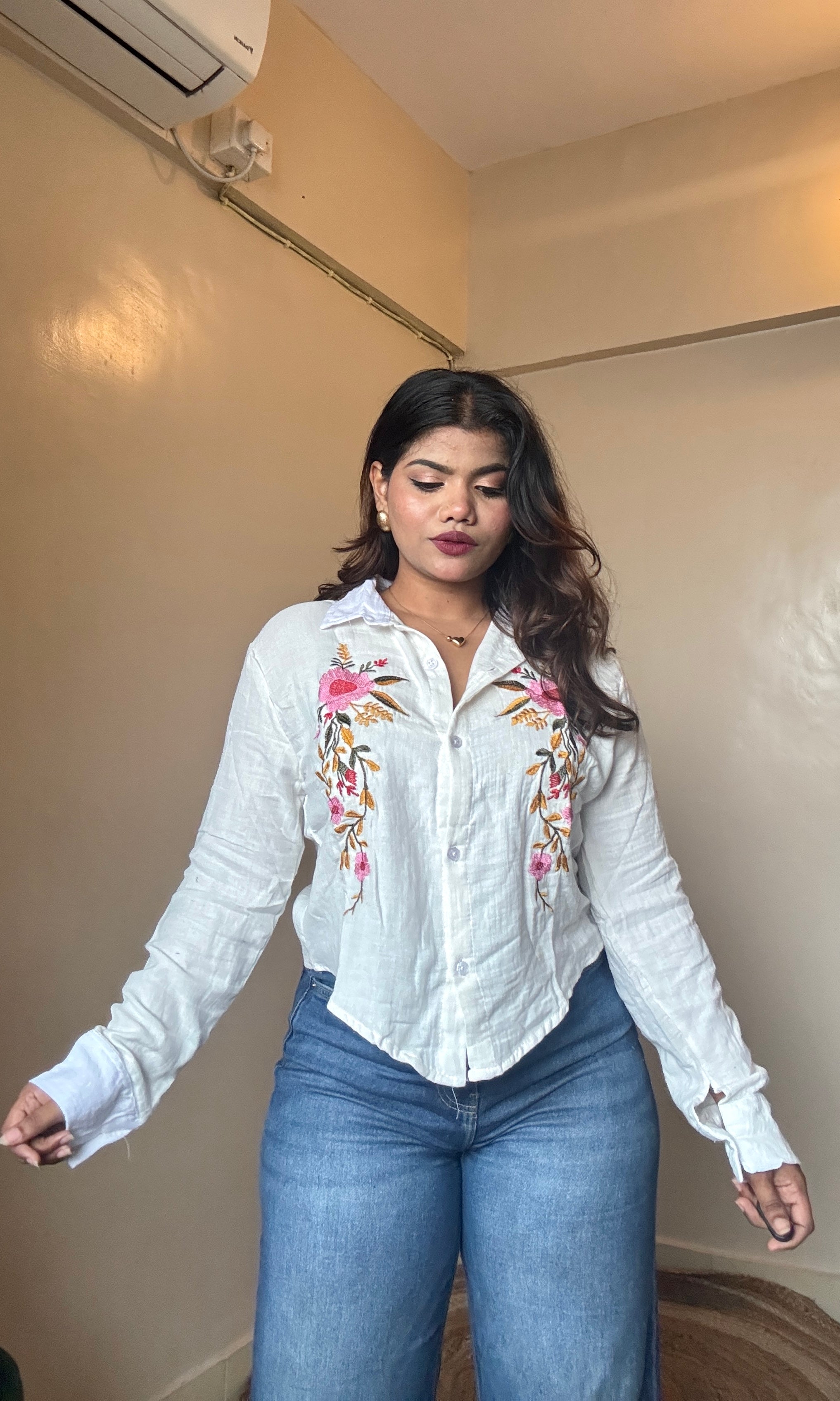 White Embroidery Cotton Mulmul Shirt