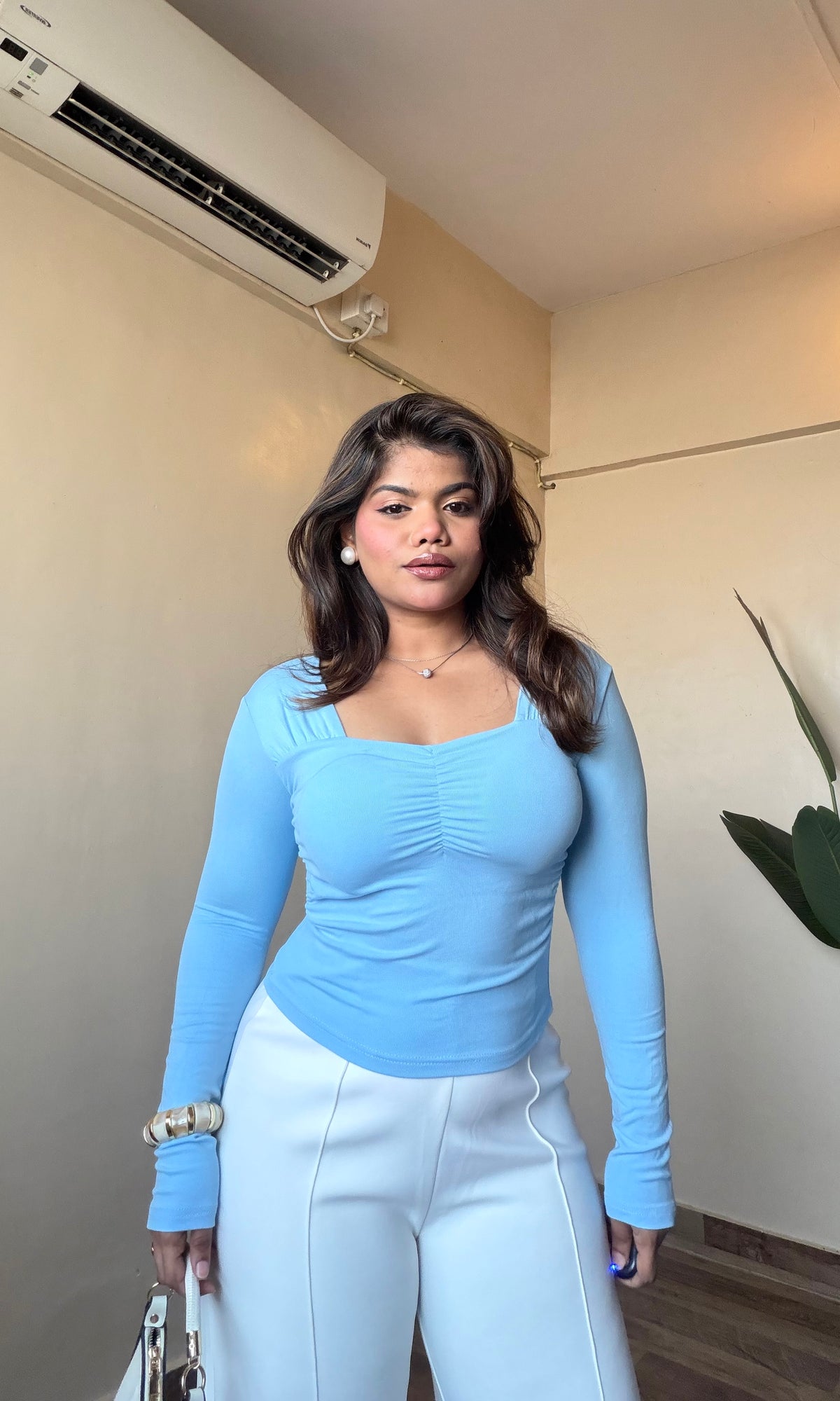 Blue Sweetheart Neck In-Built Padded Top