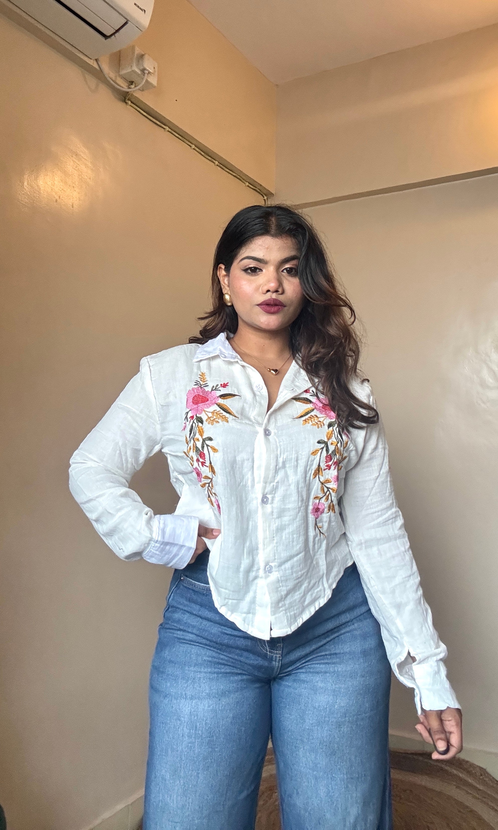 White Embroidery Cotton Mulmul Shirt
