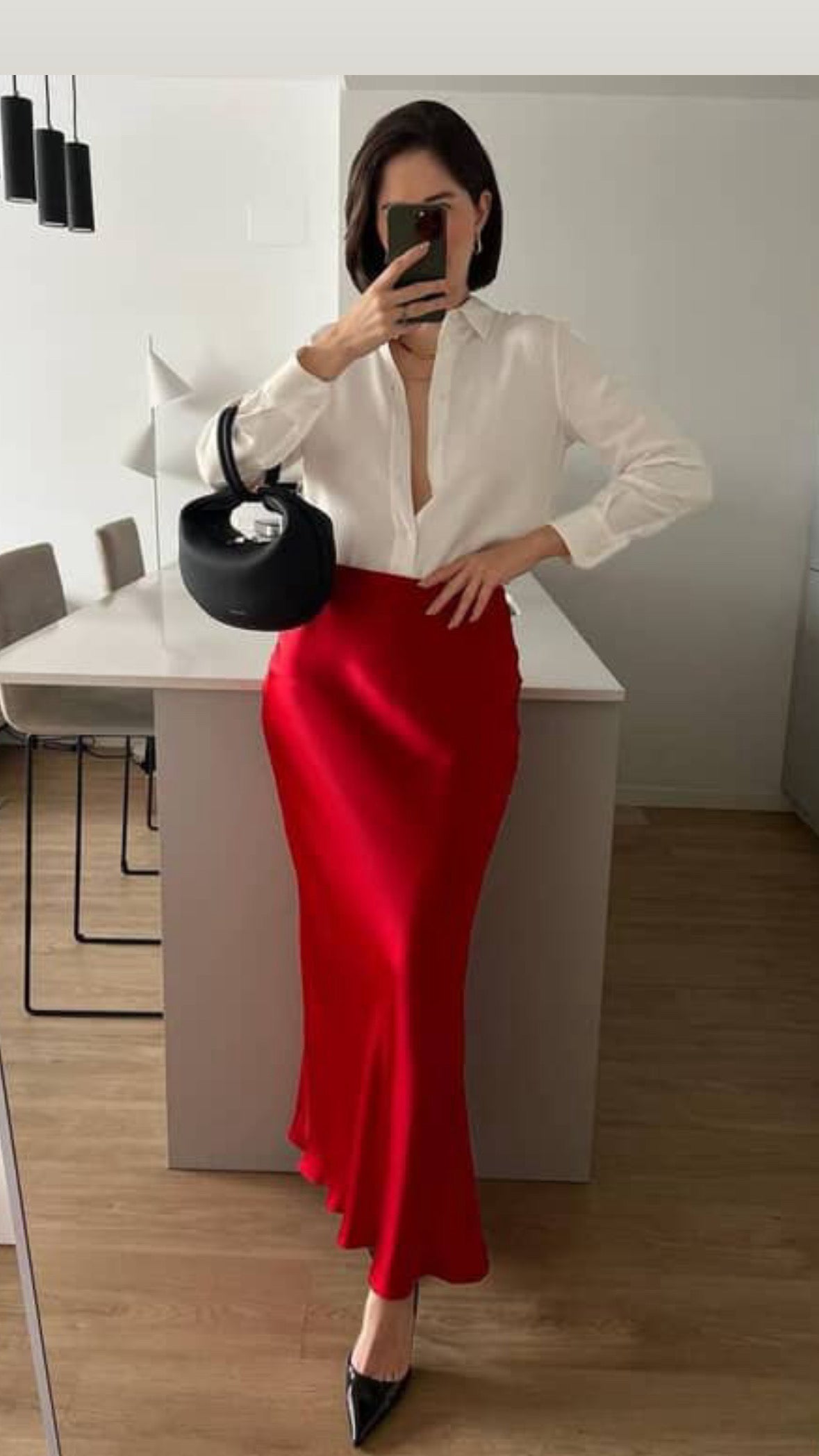 Premium Red Satin Skirt
