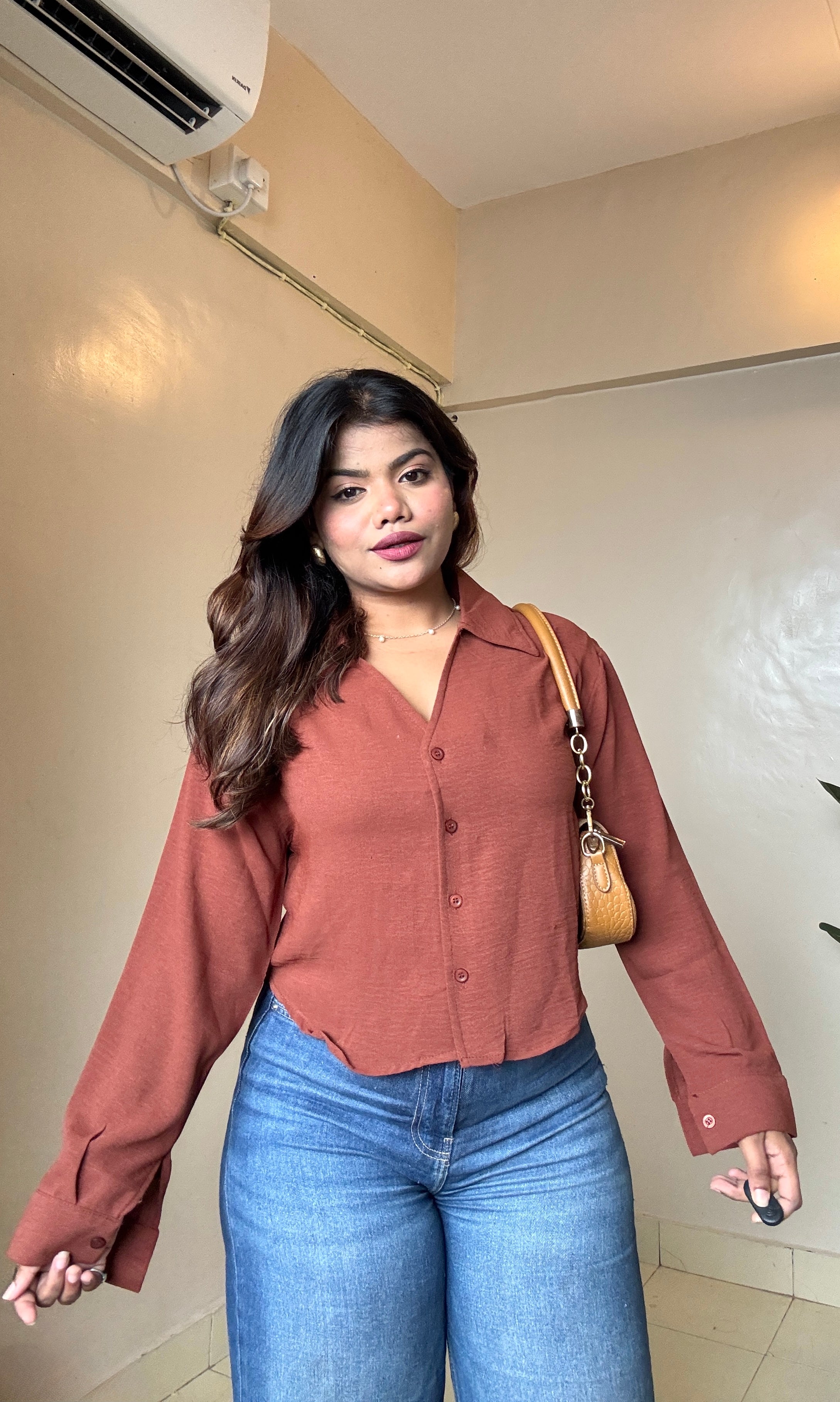 Fancy V Neckline Crop Shirt