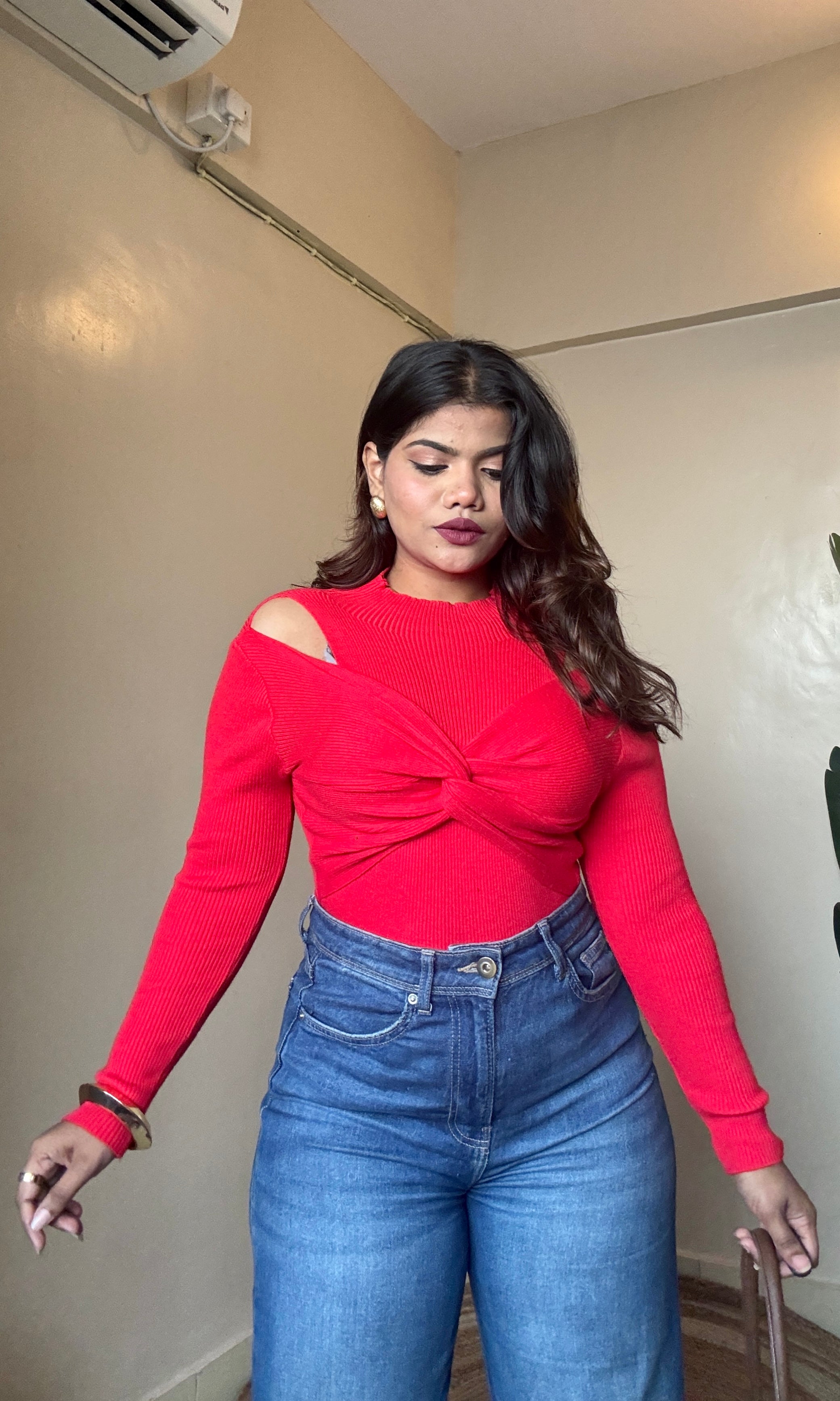 Mock Neck Twisted Ribbed Top