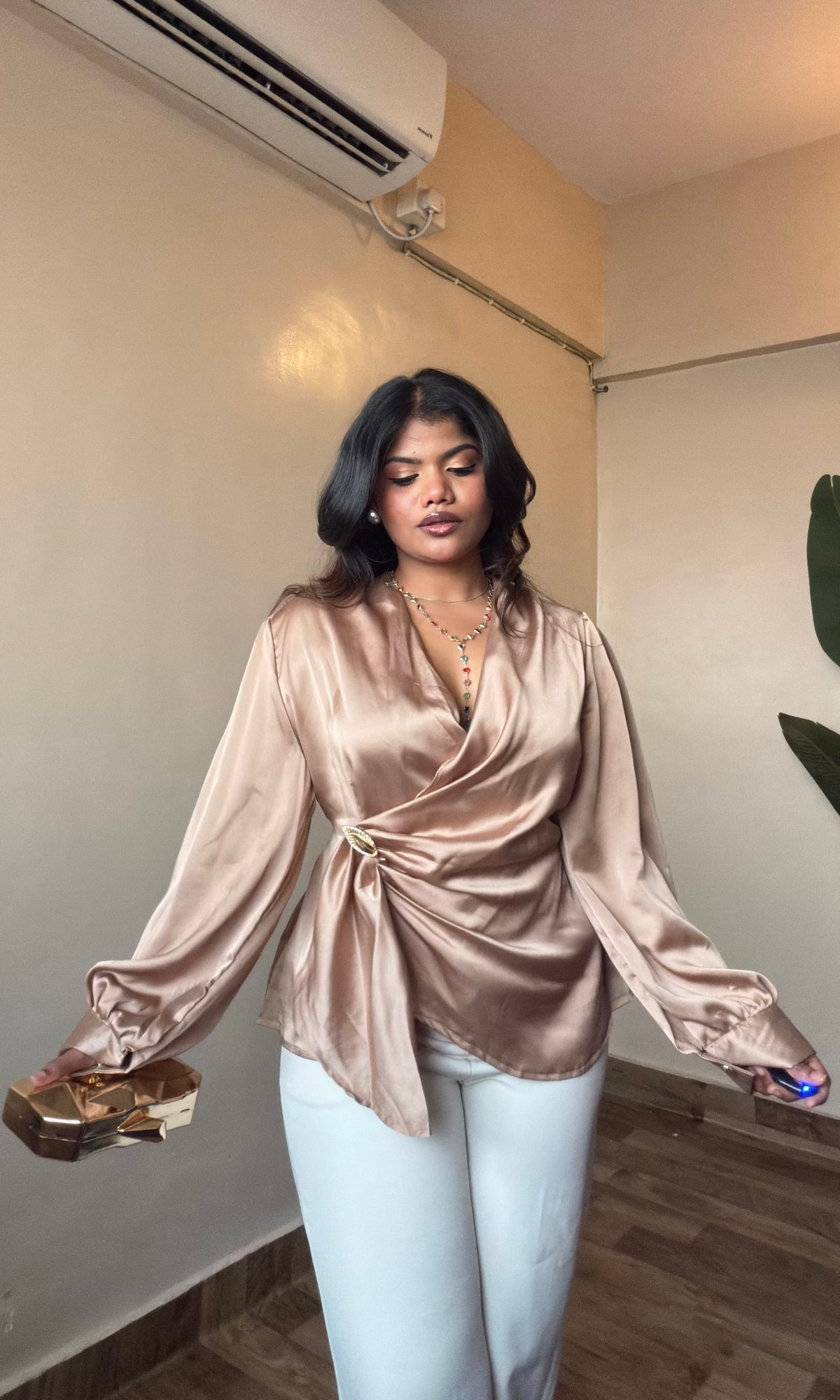 Premium Drape Golden Broch Detailing Top
