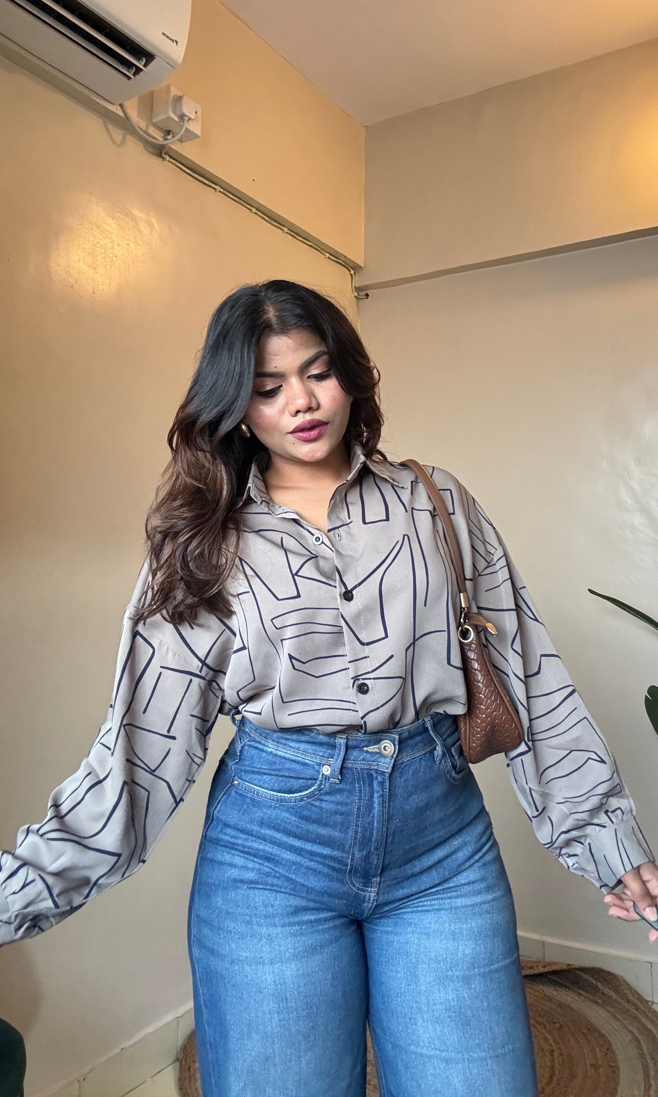 Grey Abstract Printed Imported Shirt