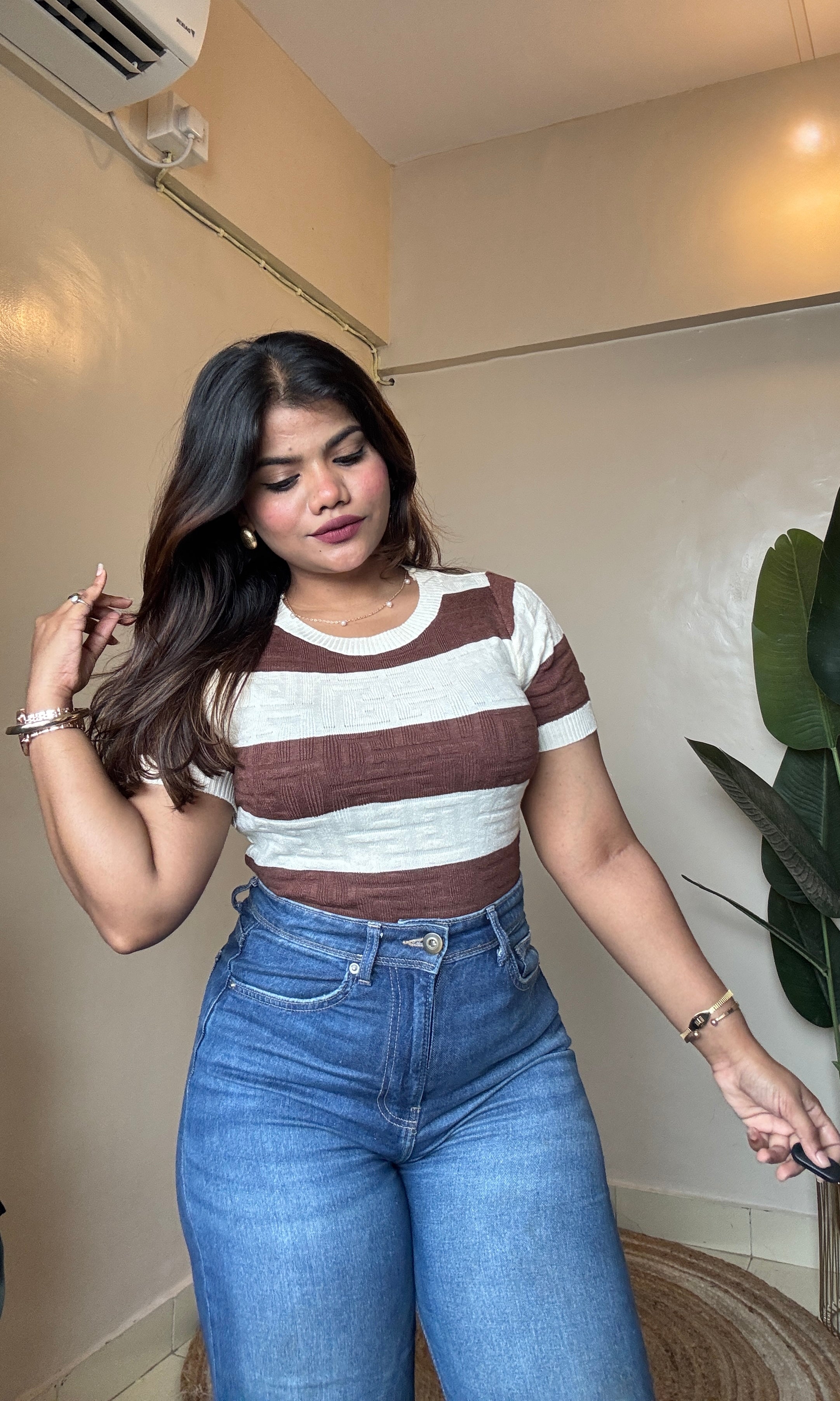 Old-Money Striped Round Neck Top