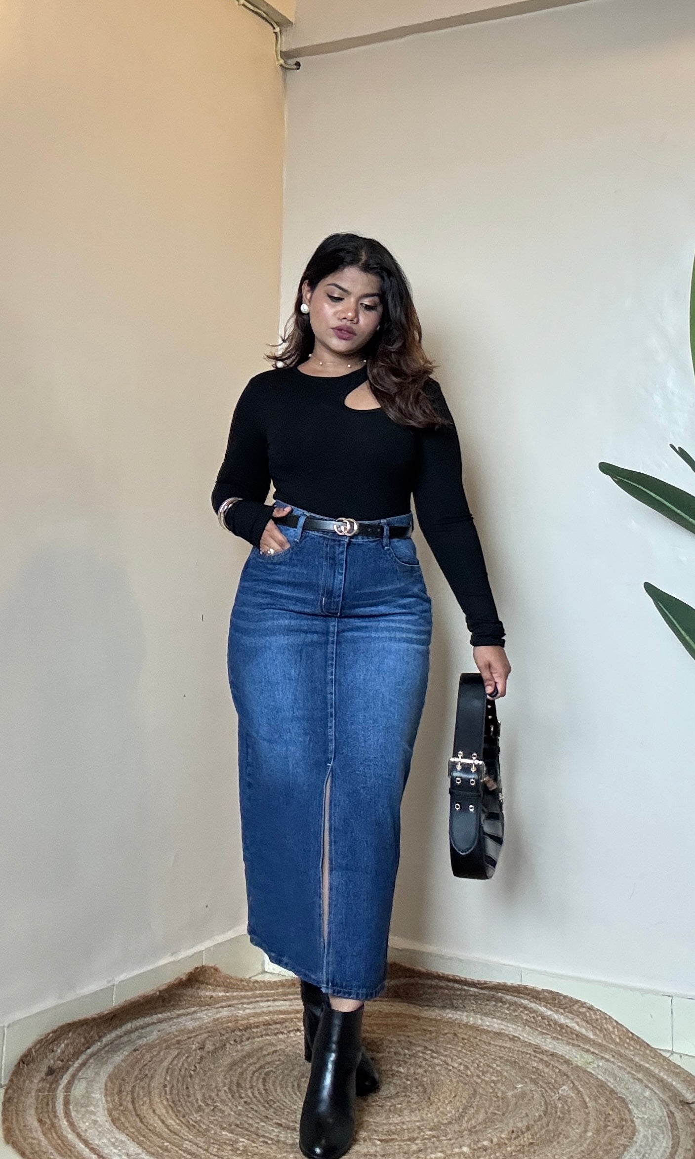 Dark Blue Whisker Denim Skirt