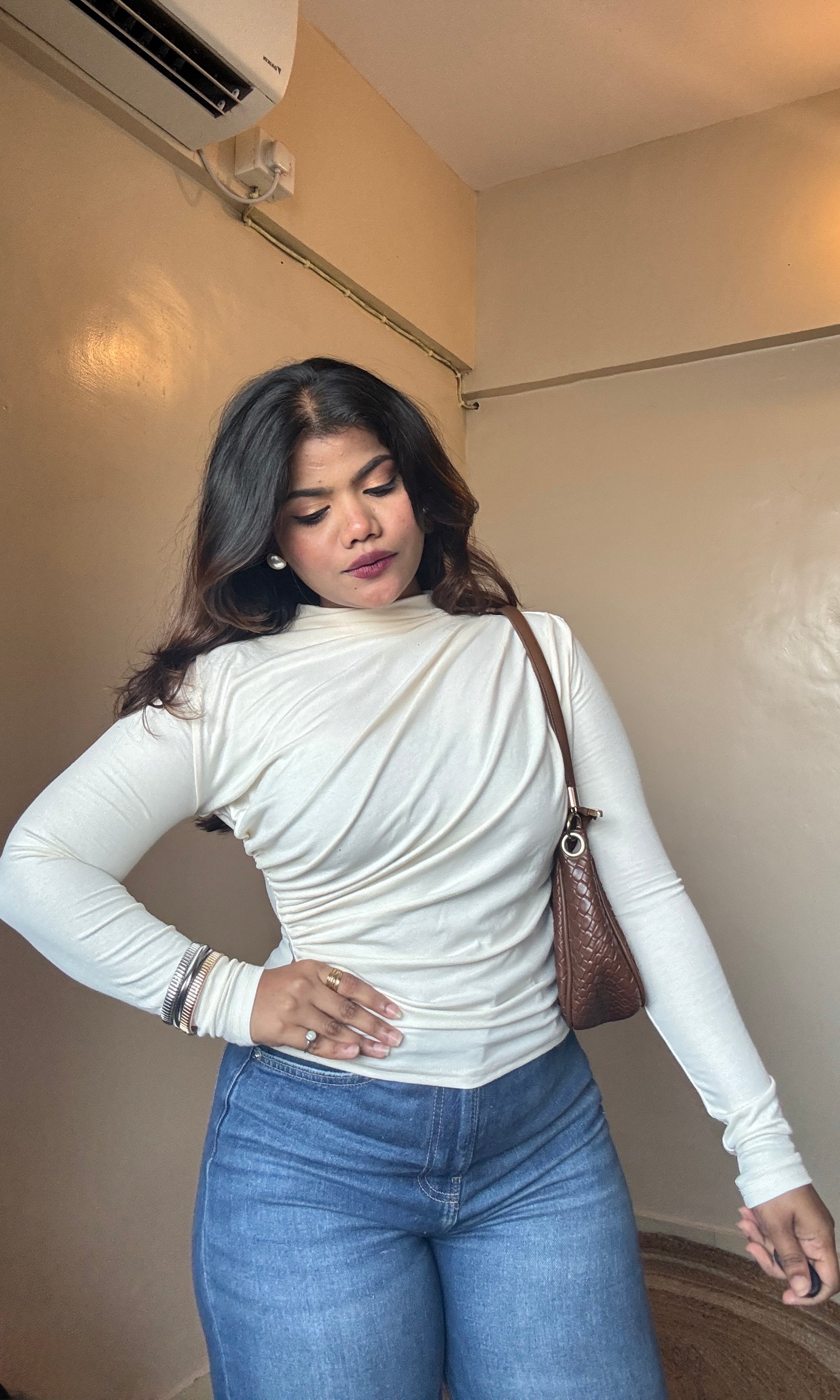 Drape Ruched High-Neck Top