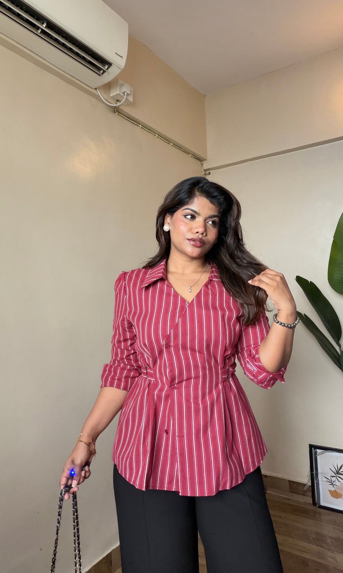 Striped Cotton Sculpted Wrap Shirt
