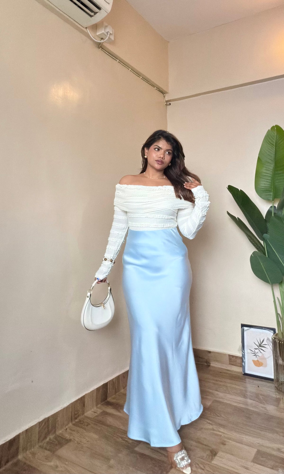 Premium Powder Blue Satin Skirt