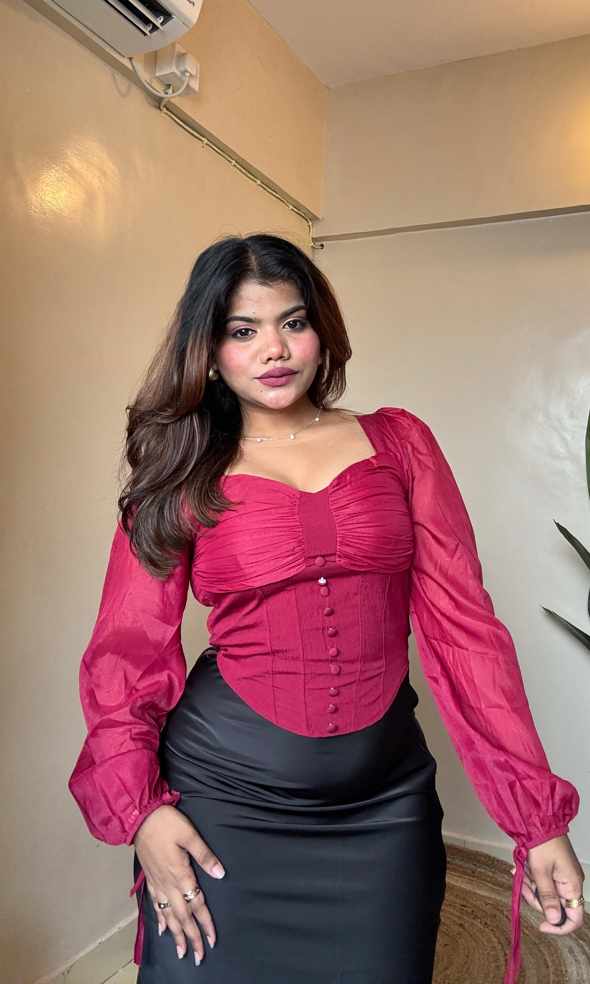 Corset Style Puffy Sleeve Top