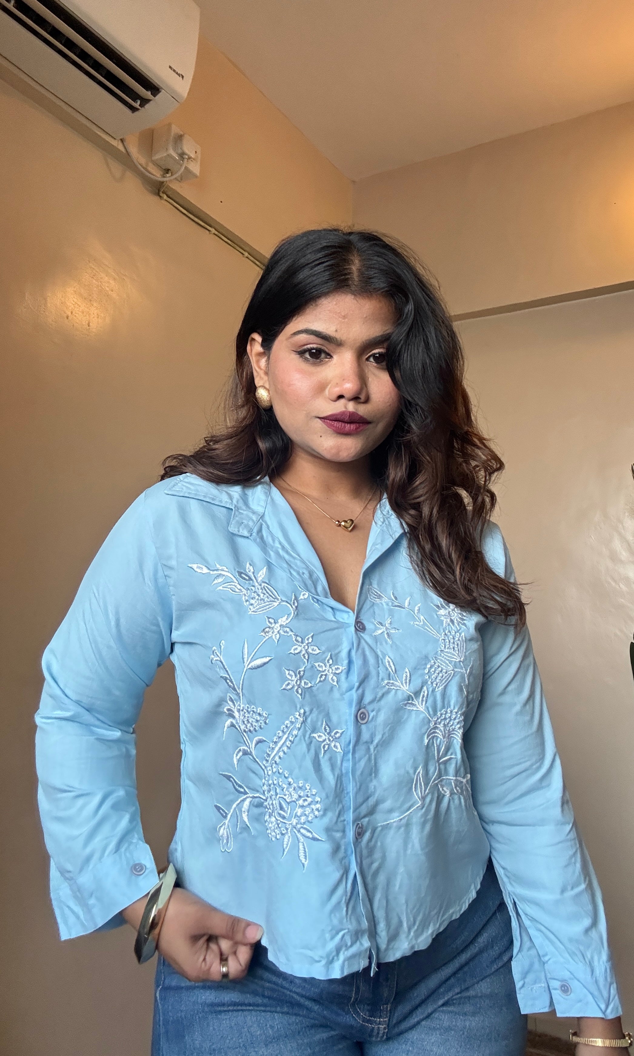 Blue Embroidery Shirt