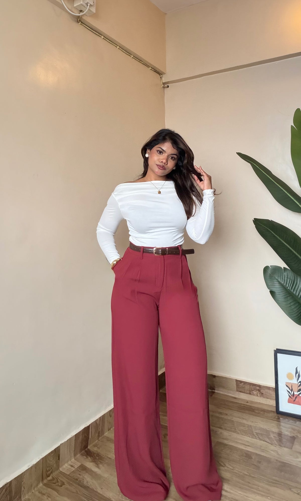 Premium Maroon Tailored Pleated Trouser
