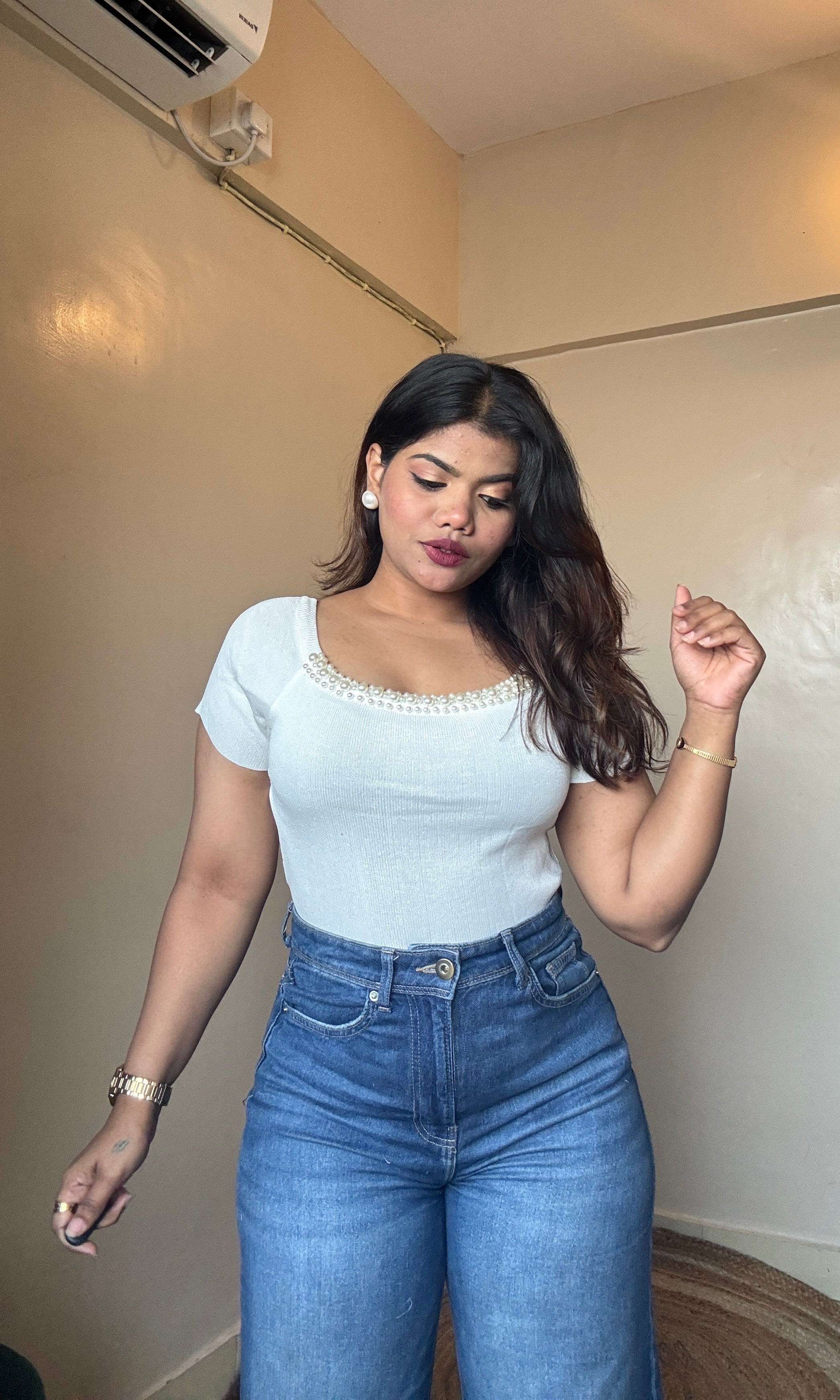 Pearl work Square Neck Top