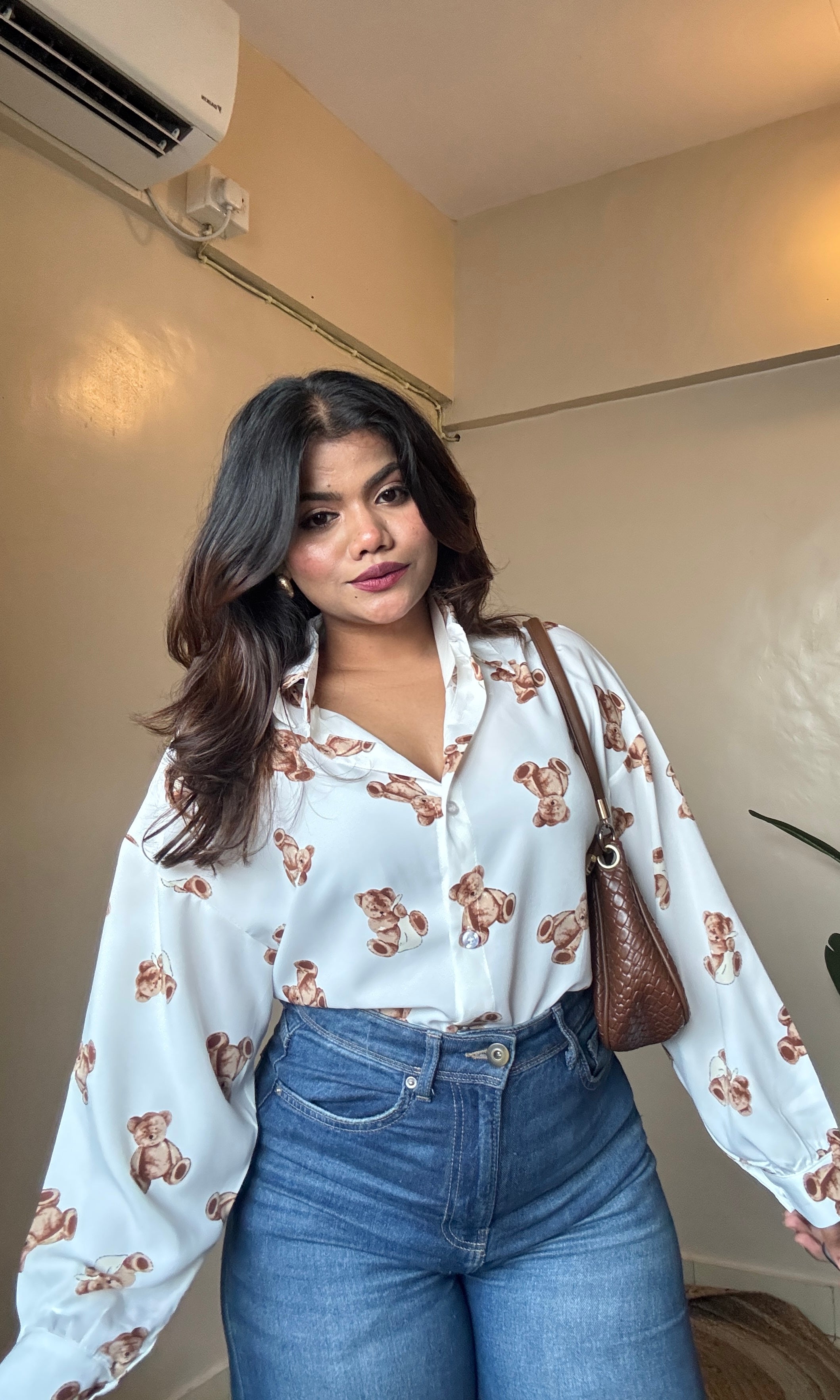 White Teddy Printed Imported Shirt